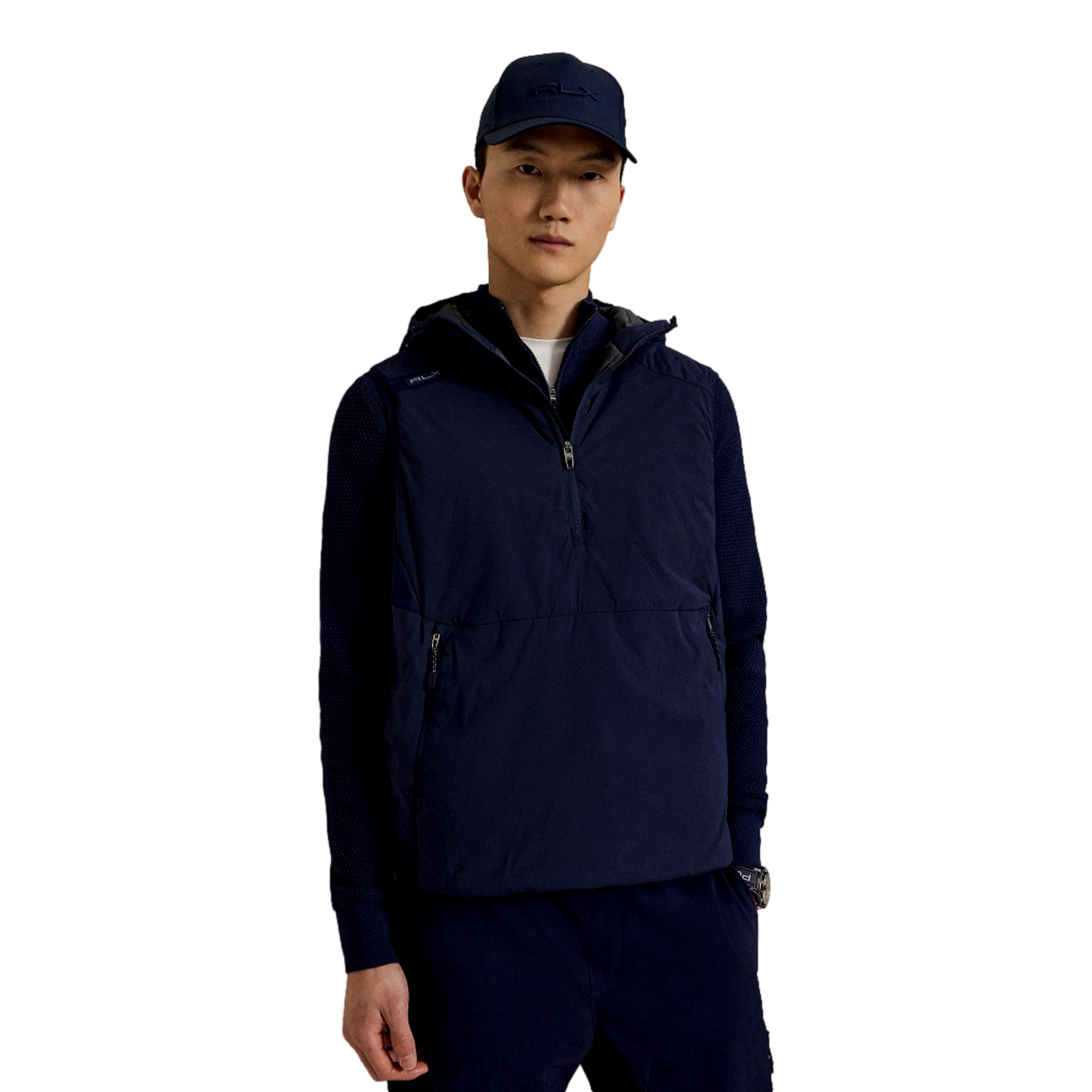 Crepe Stretch Hooded Men's Golf Quarter Zip Vest