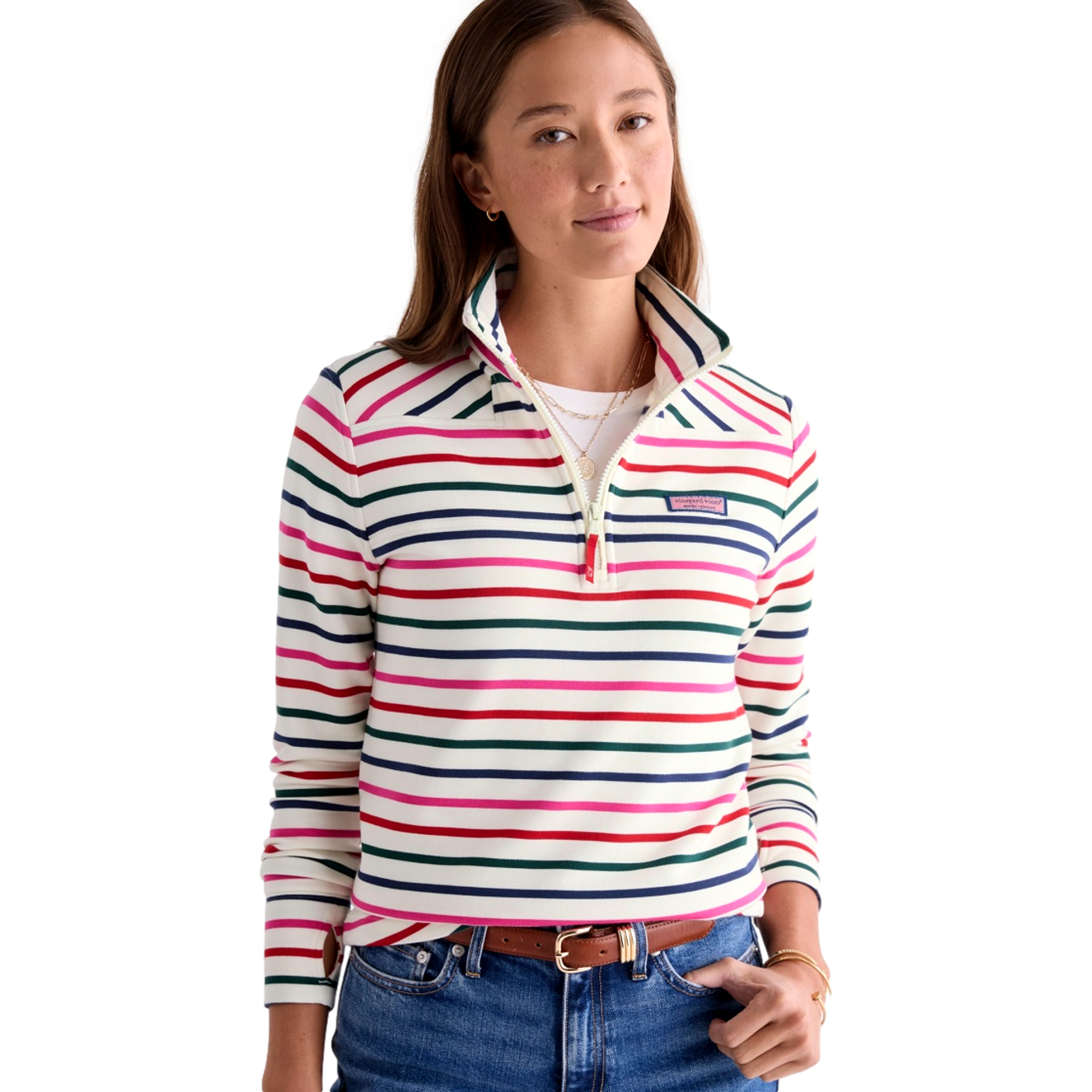 Dreamcloth Striped Shep Shirt Women's Golf Quarter Zip