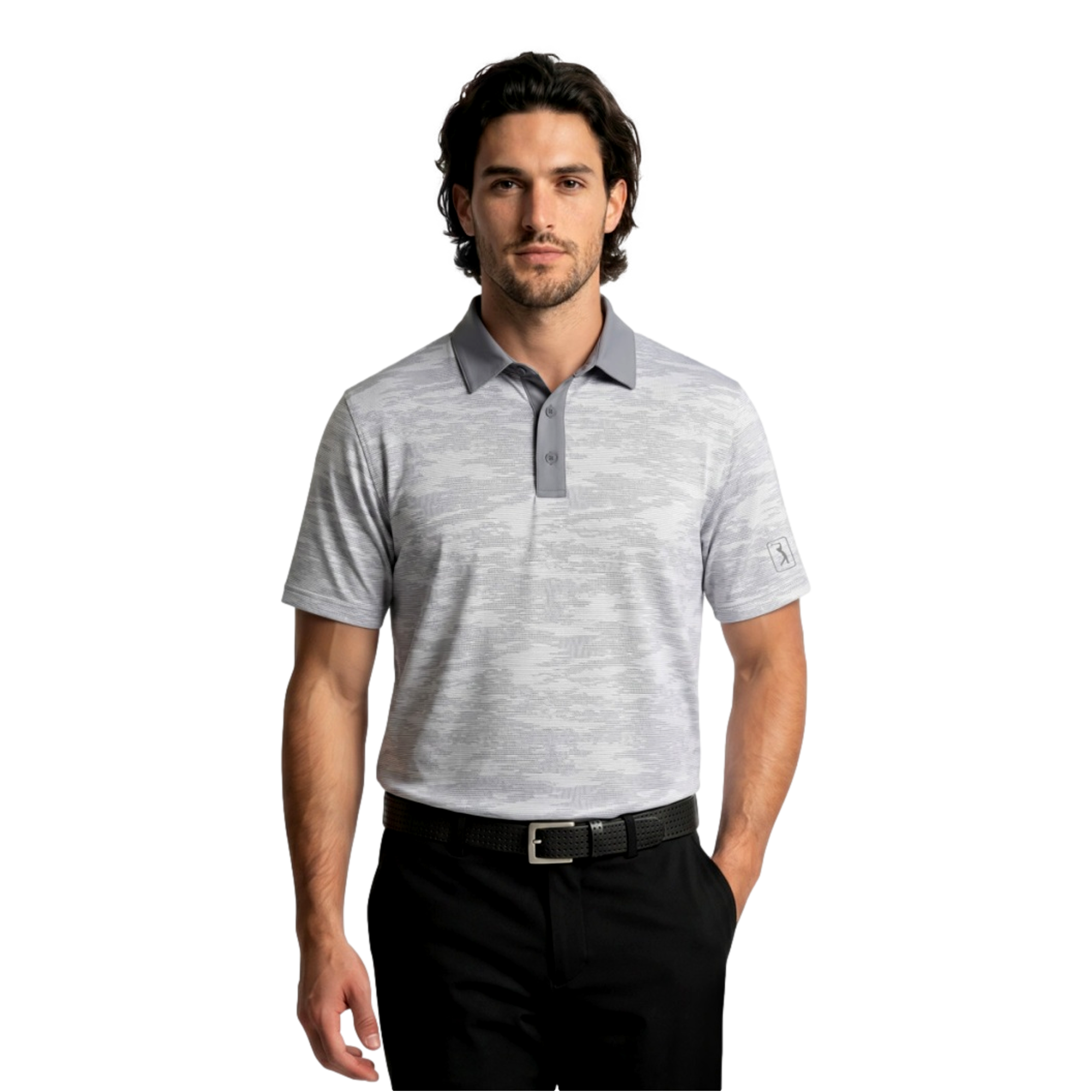 Stitched Camo Print Men's Golf Polo Shirt