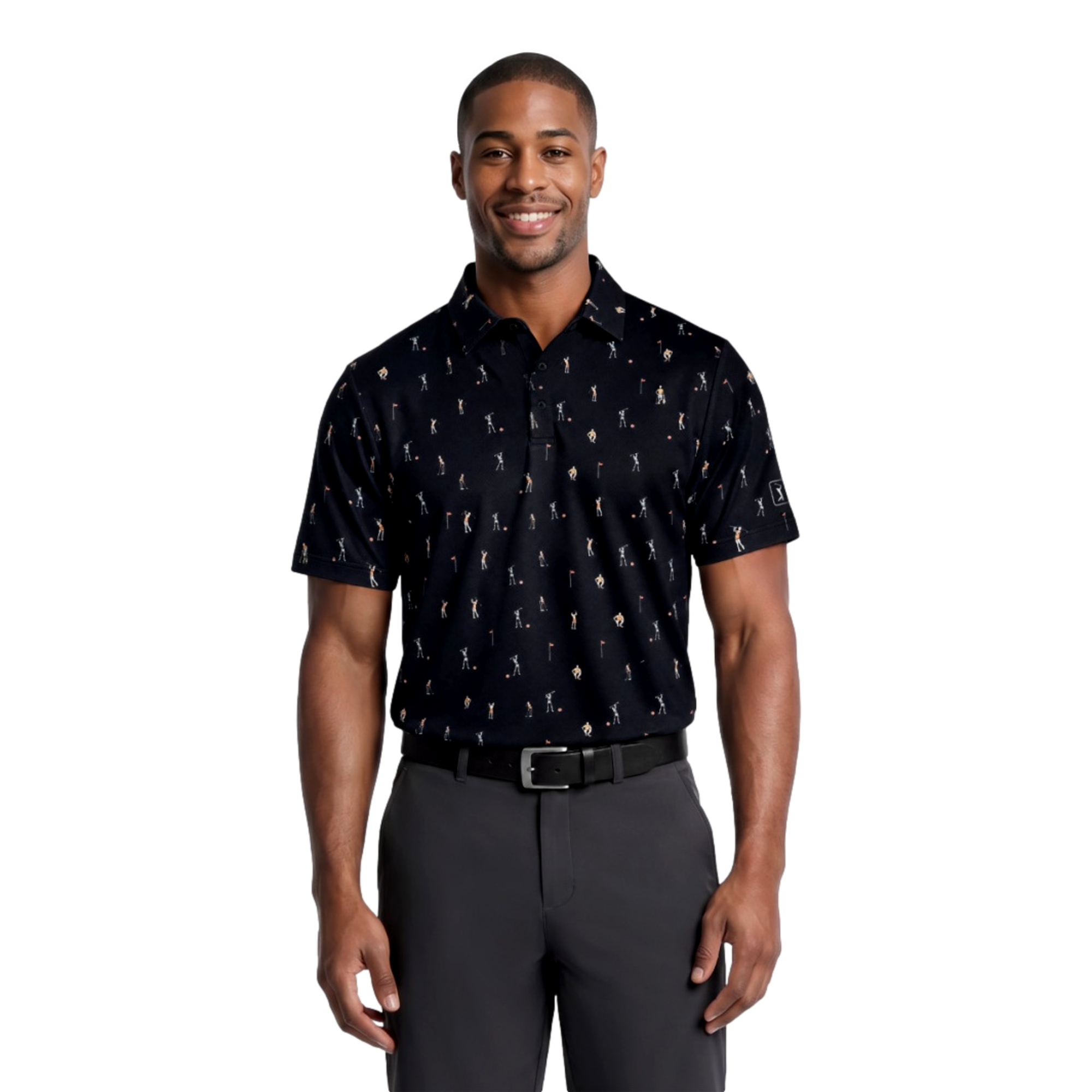 Skeleton Golfer Print Men's Golf Polo Shirt