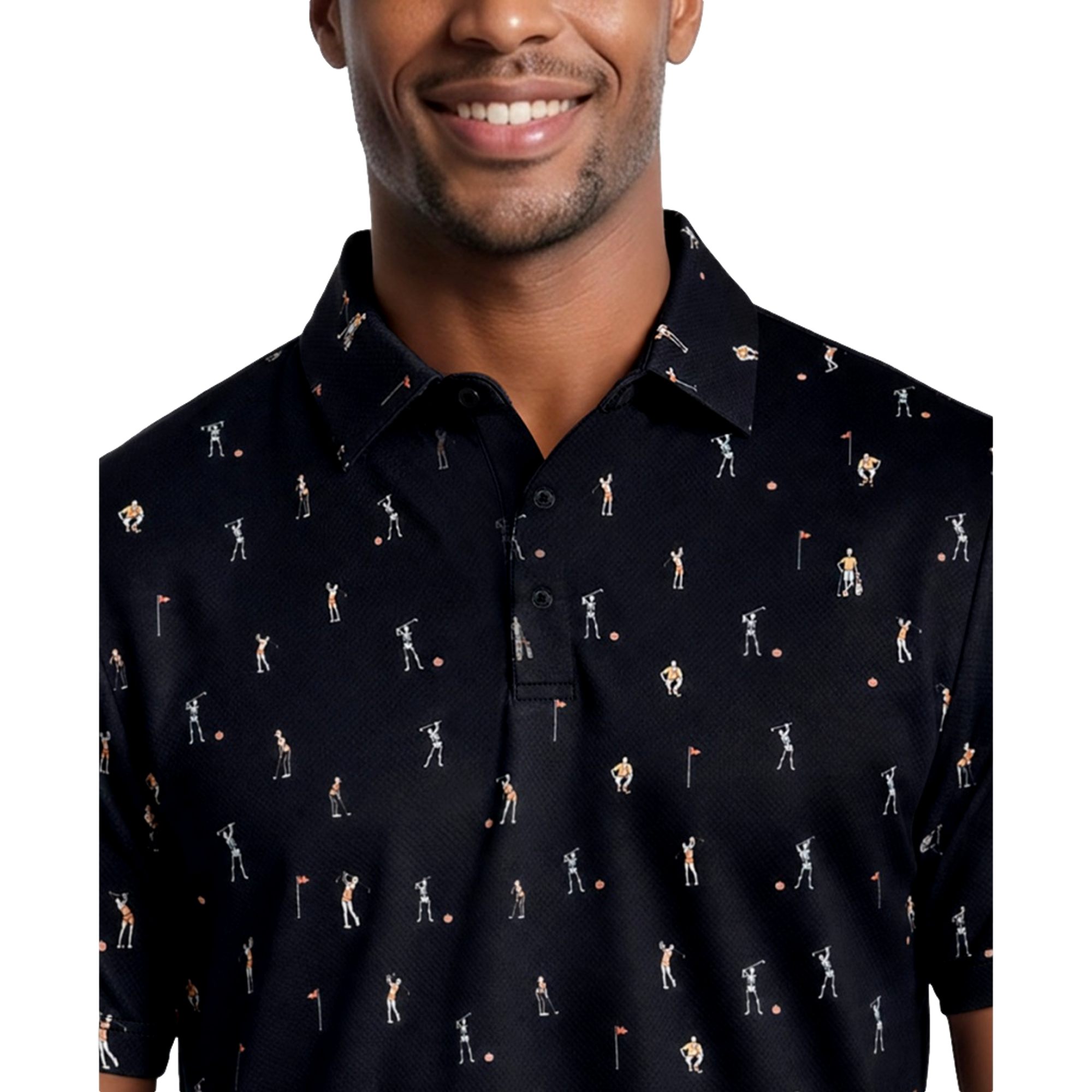Skeleton Golfer Print Men's Golf Polo Shirt