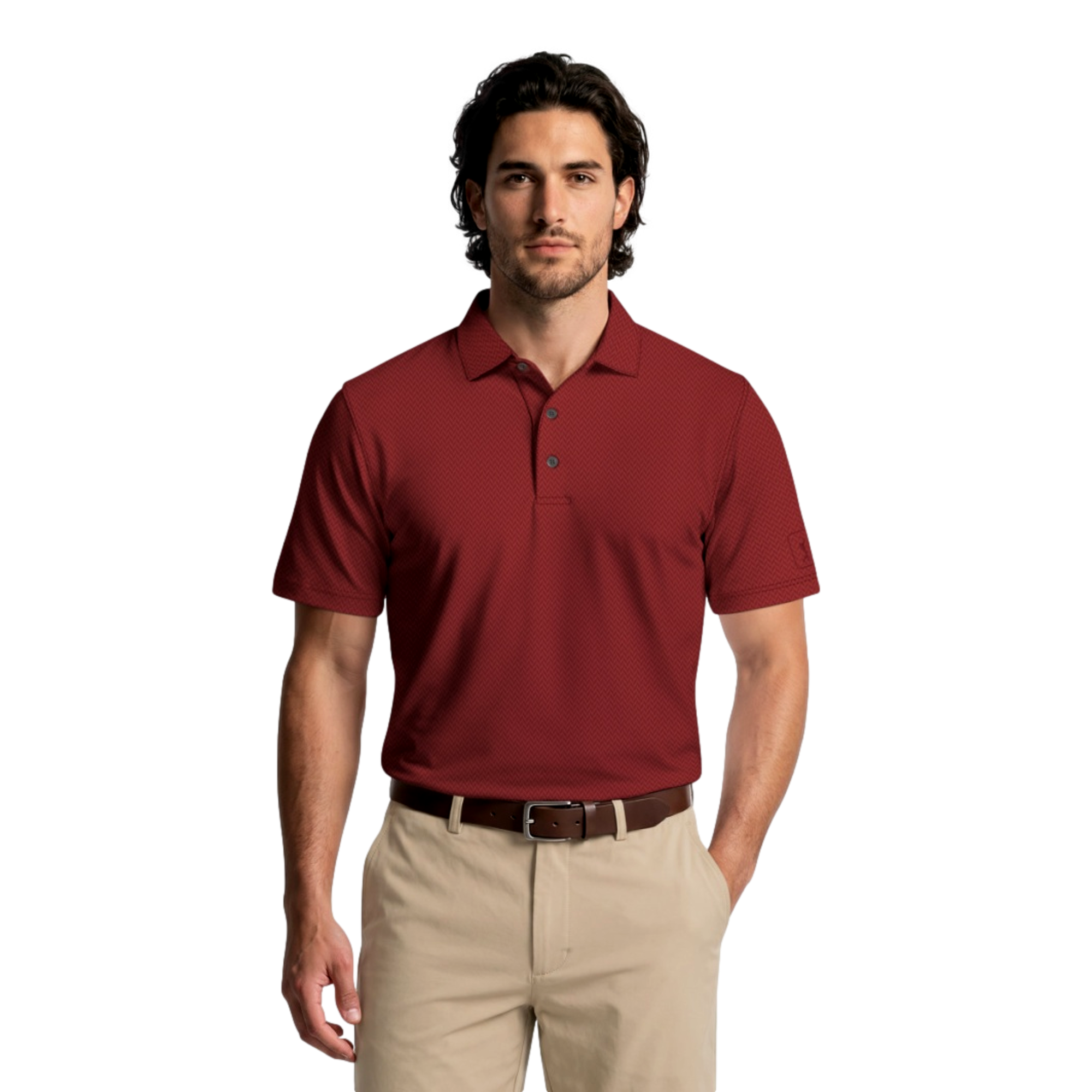 Two Color Heringbone Jacquard Men's Golf Polo Shirt