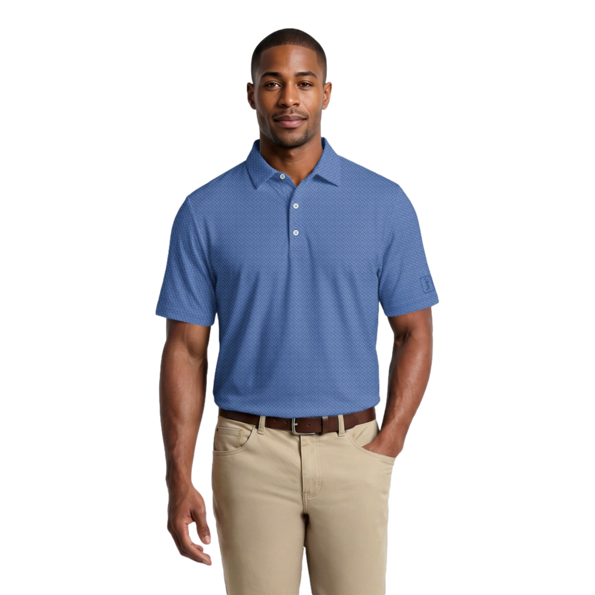 Two Color Heringbone Jacquard Men's Golf Polo Shirt