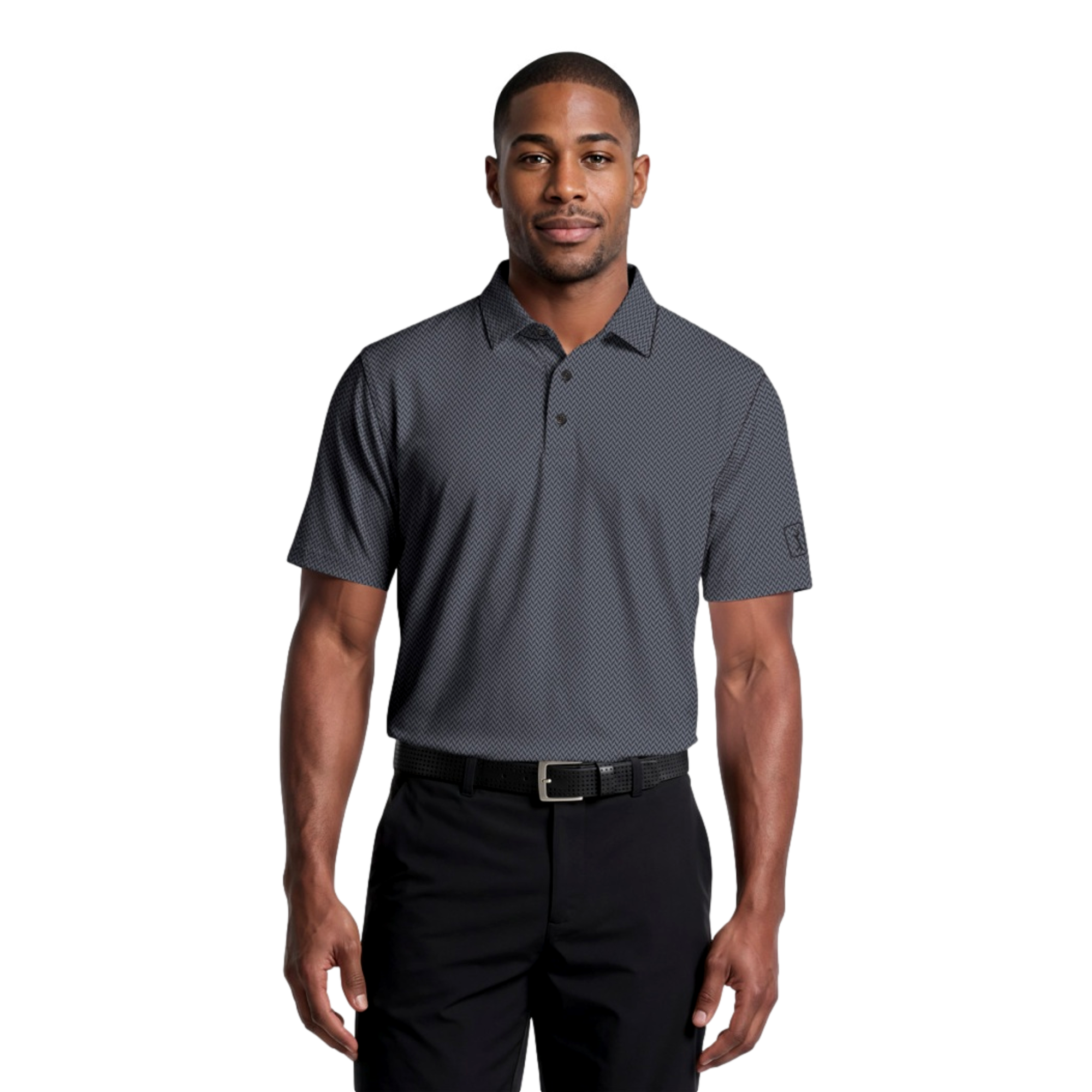 Two Color Heringbone Jacquard Men's Golf Polo Shirt