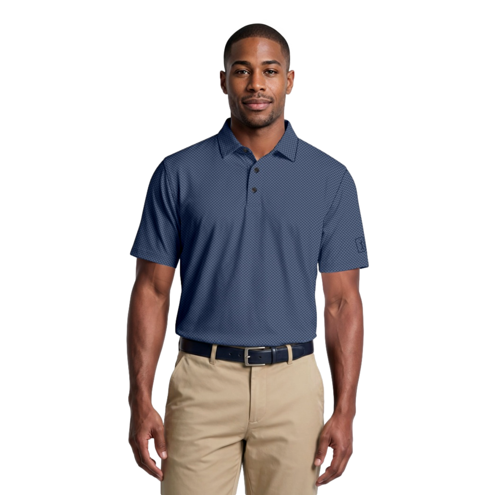 Two Color Heringbone Jacquard Men's Golf Polo Shirt