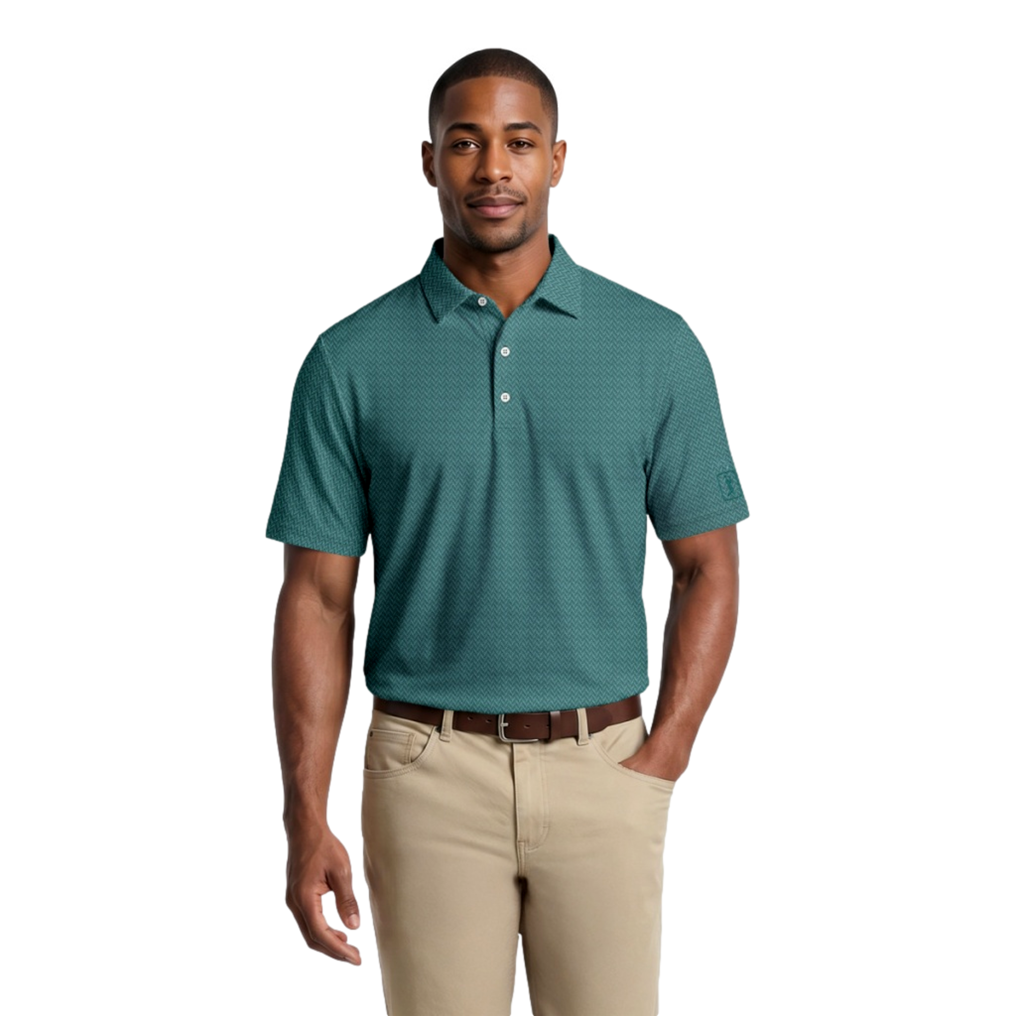 Two Color Heringbone Jacquard Men's Golf Polo Shirt