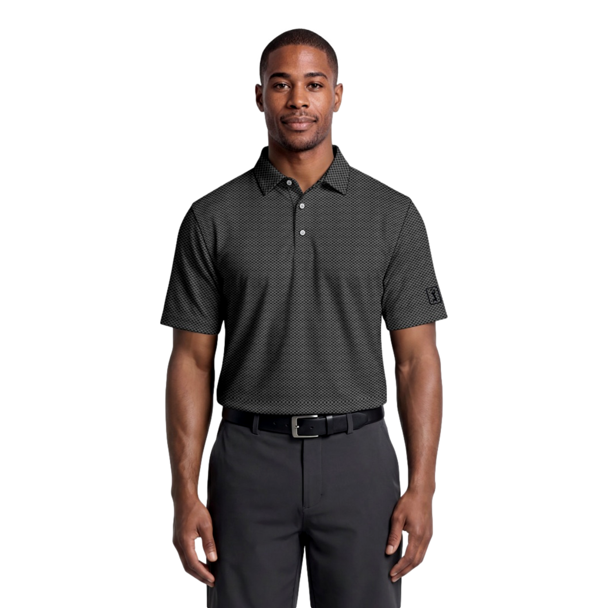 Textured Check Jacquard Men's Golf Polo Shirt