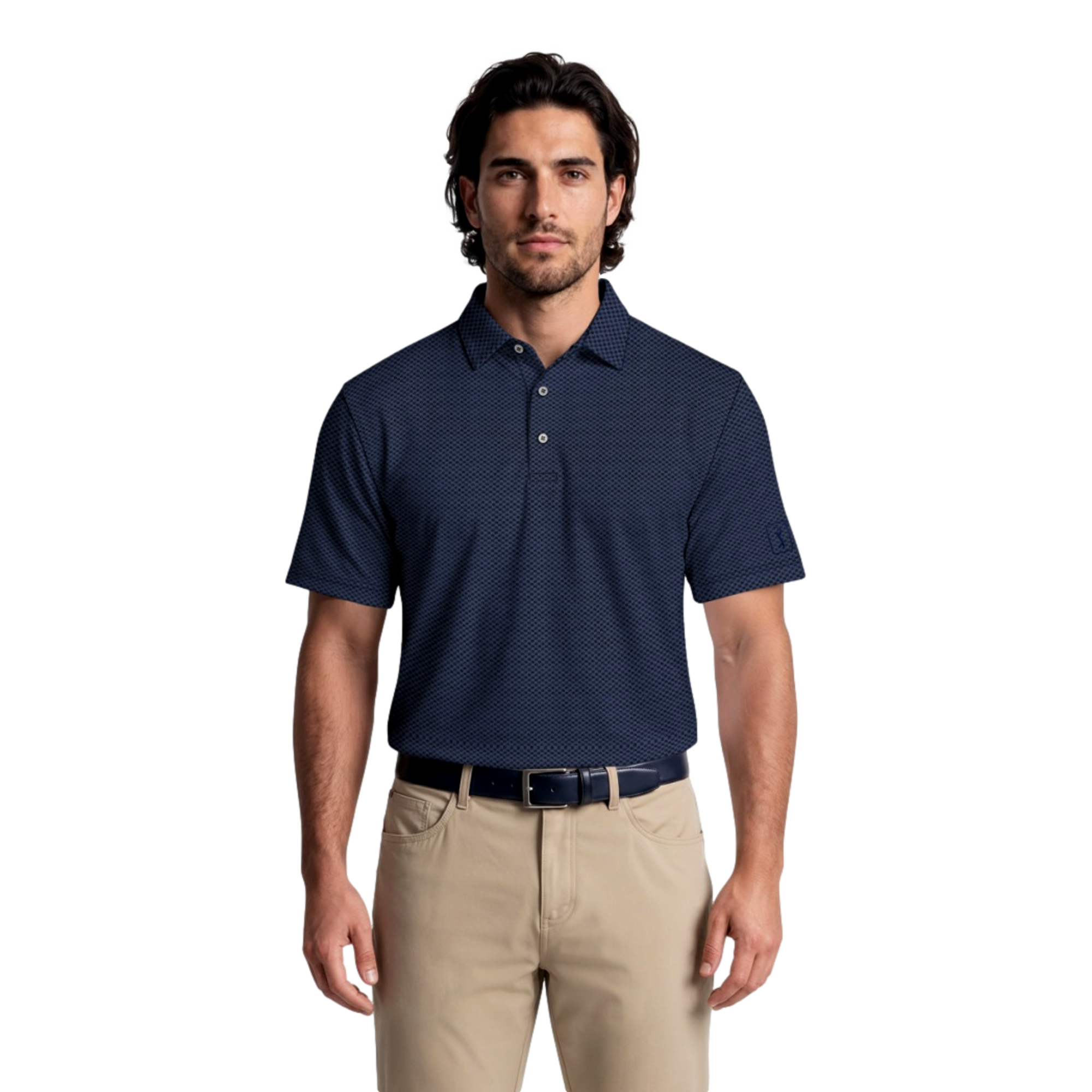 Textured Check Jacquard Men's Golf Polo Shirt