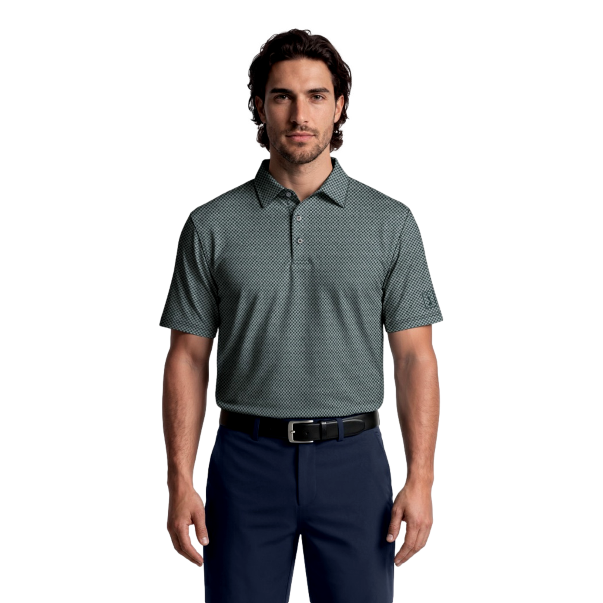 Textured Check Jacquard Men's Golf Polo Shirt