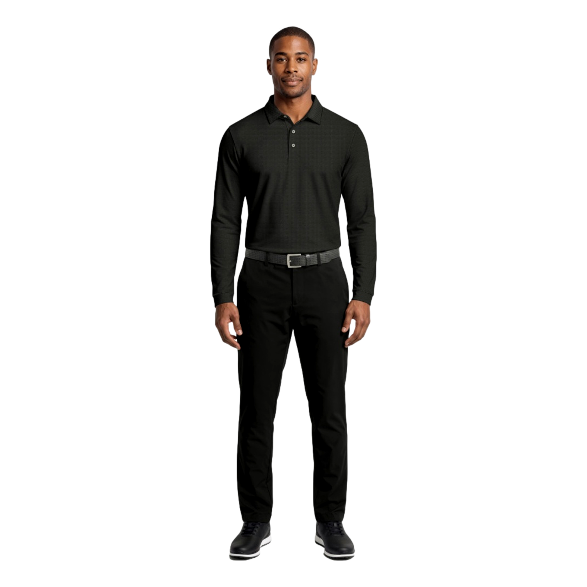 Mini Diamond Jacquard Long Sleeve Men's Golf Polo Shirt