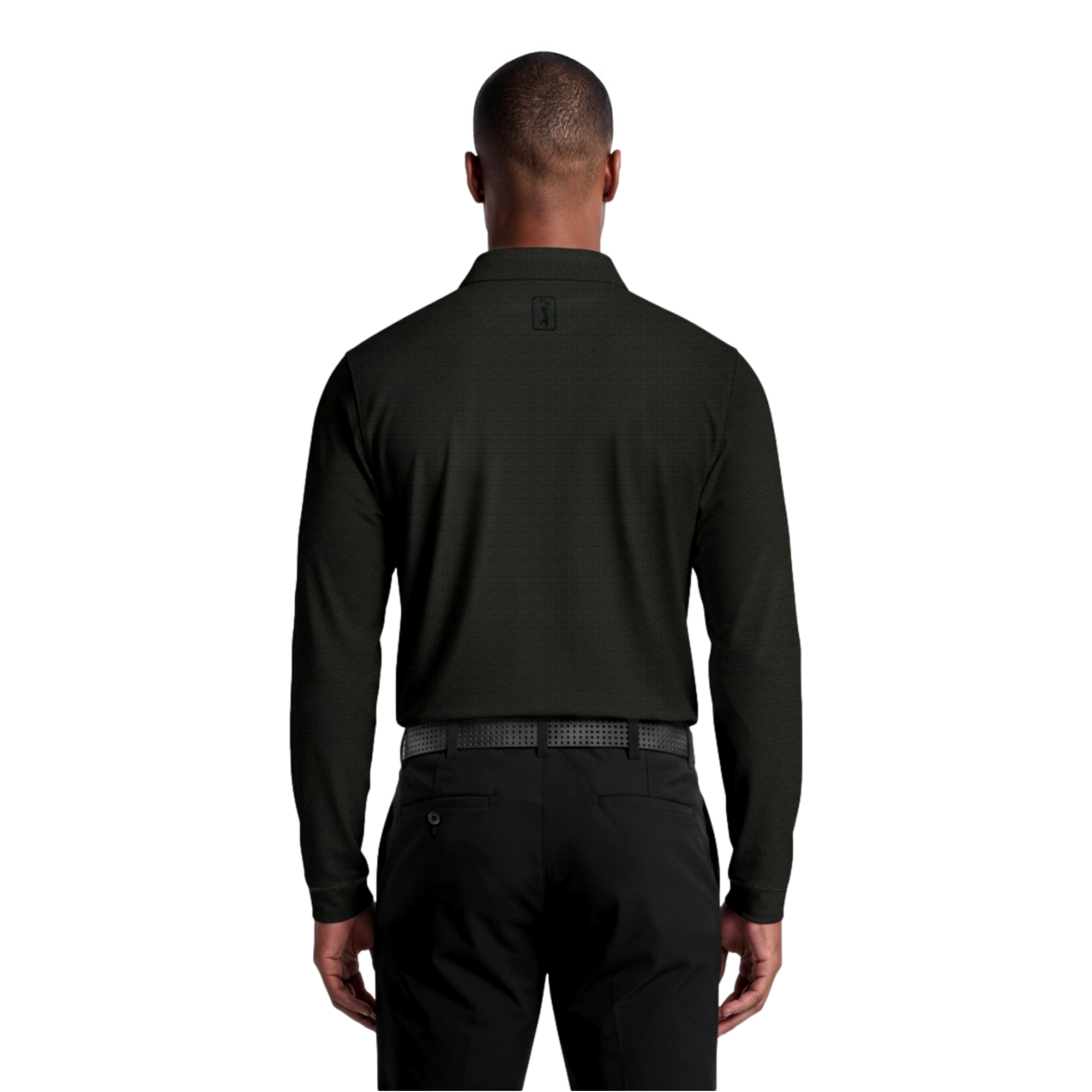 Mini Diamond Jacquard Long Sleeve Men's Golf Polo Shirt