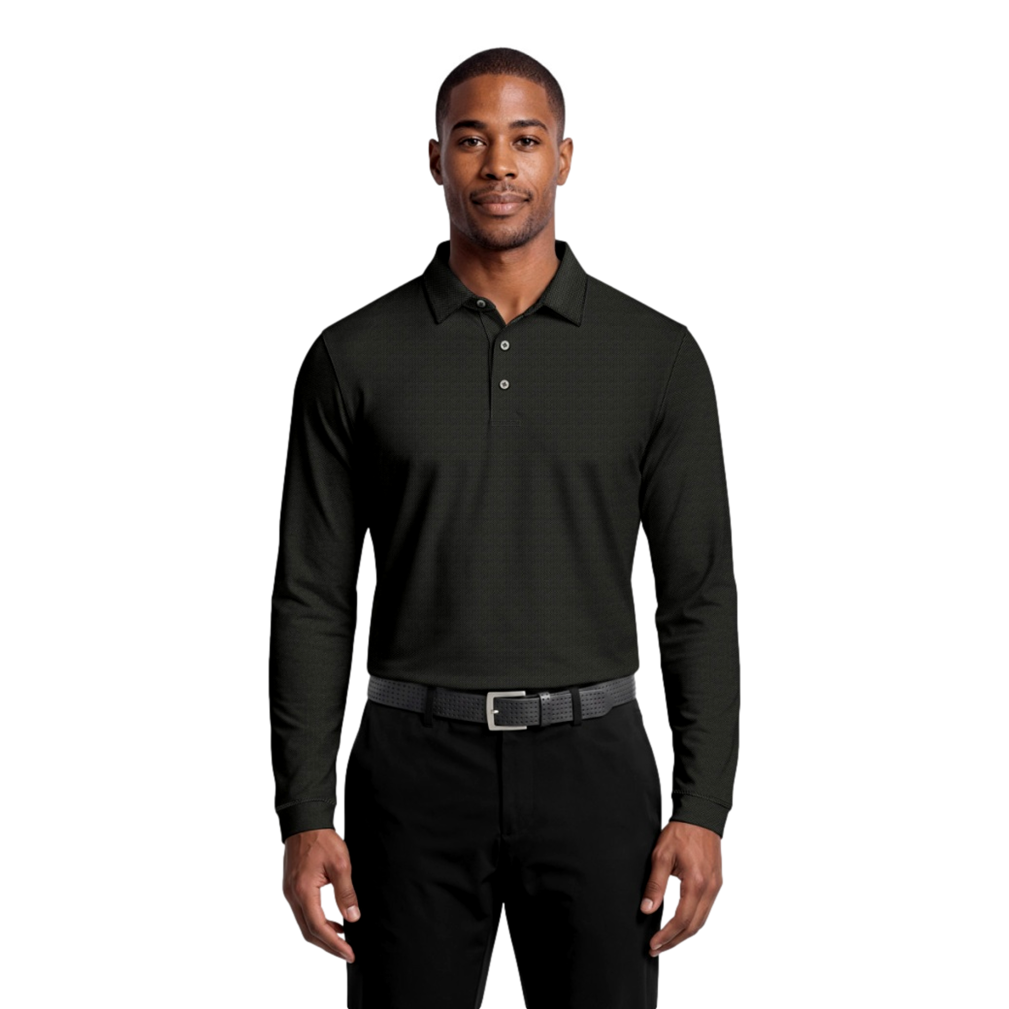 Mini Diamond Jacquard Long Sleeve Men's Golf Polo Shirt