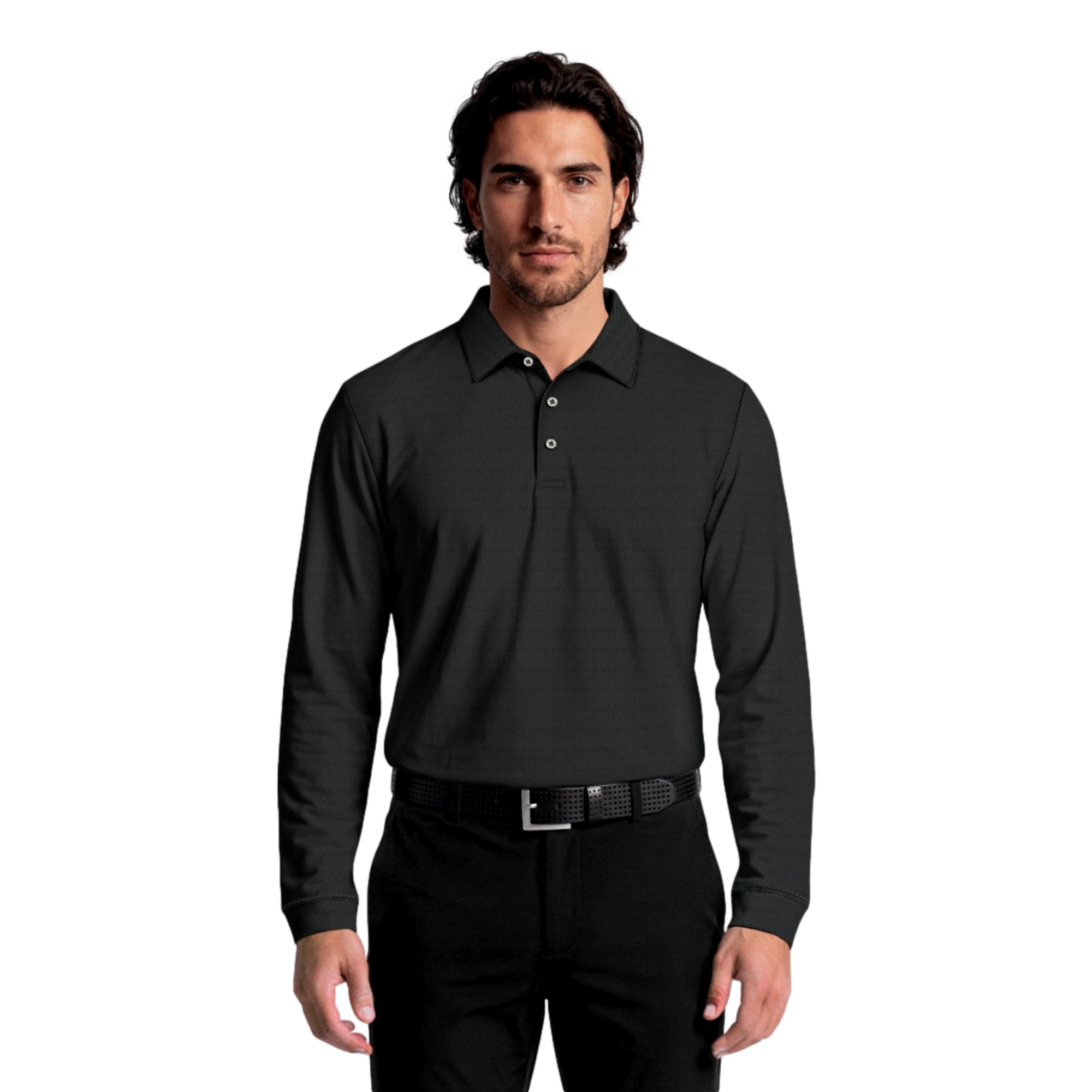 Mini Diamond Jacquard Long Sleeve Men's Golf Polo Shirt