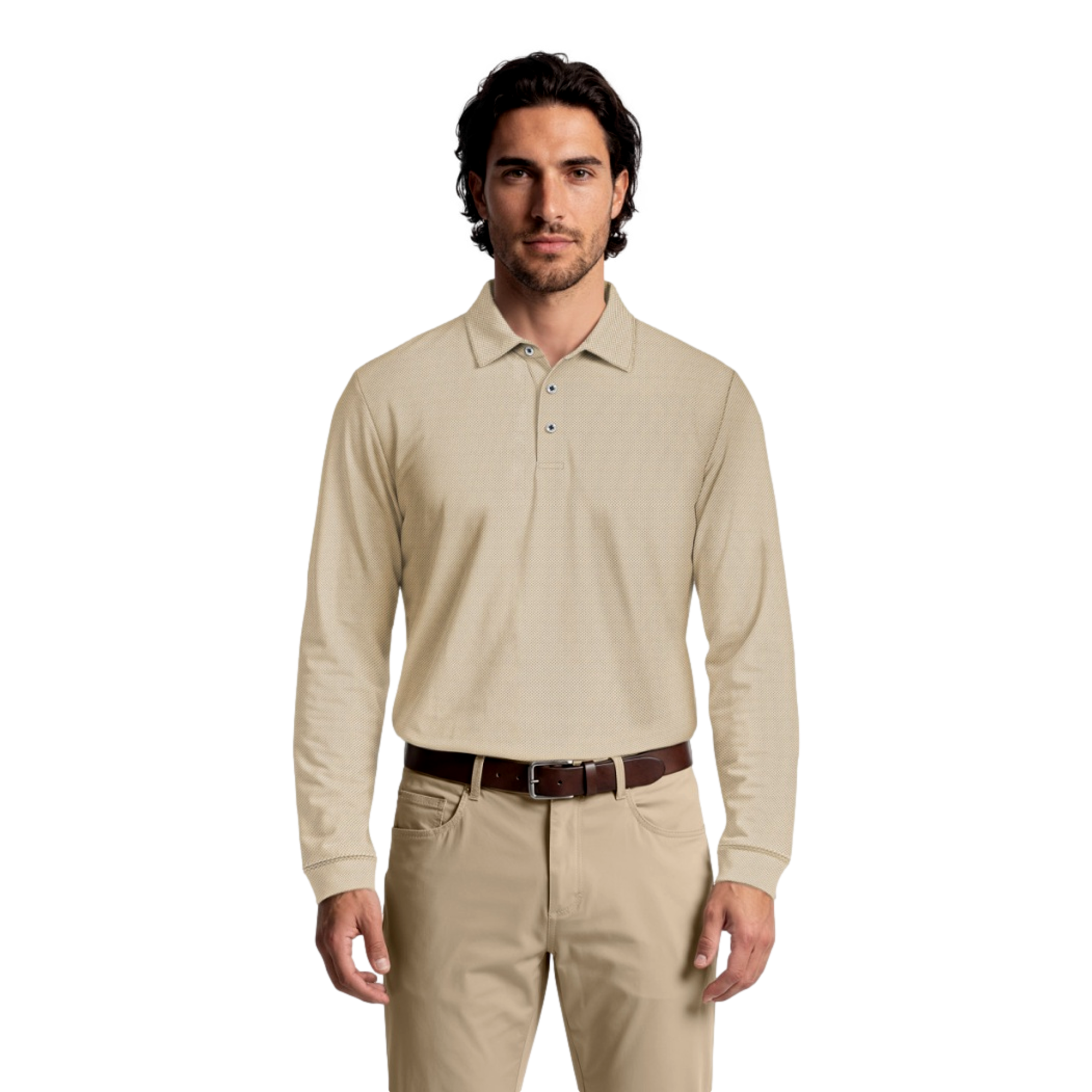 Mini Diamond Jacquard Long Sleeve Men's Golf Polo Shirt