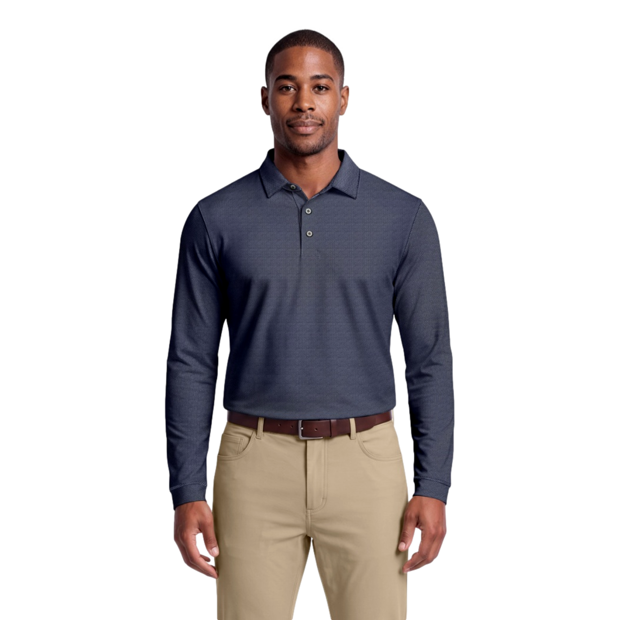 Mini Diamond Jacquard Long Sleeve Men's Golf Polo Shirt
