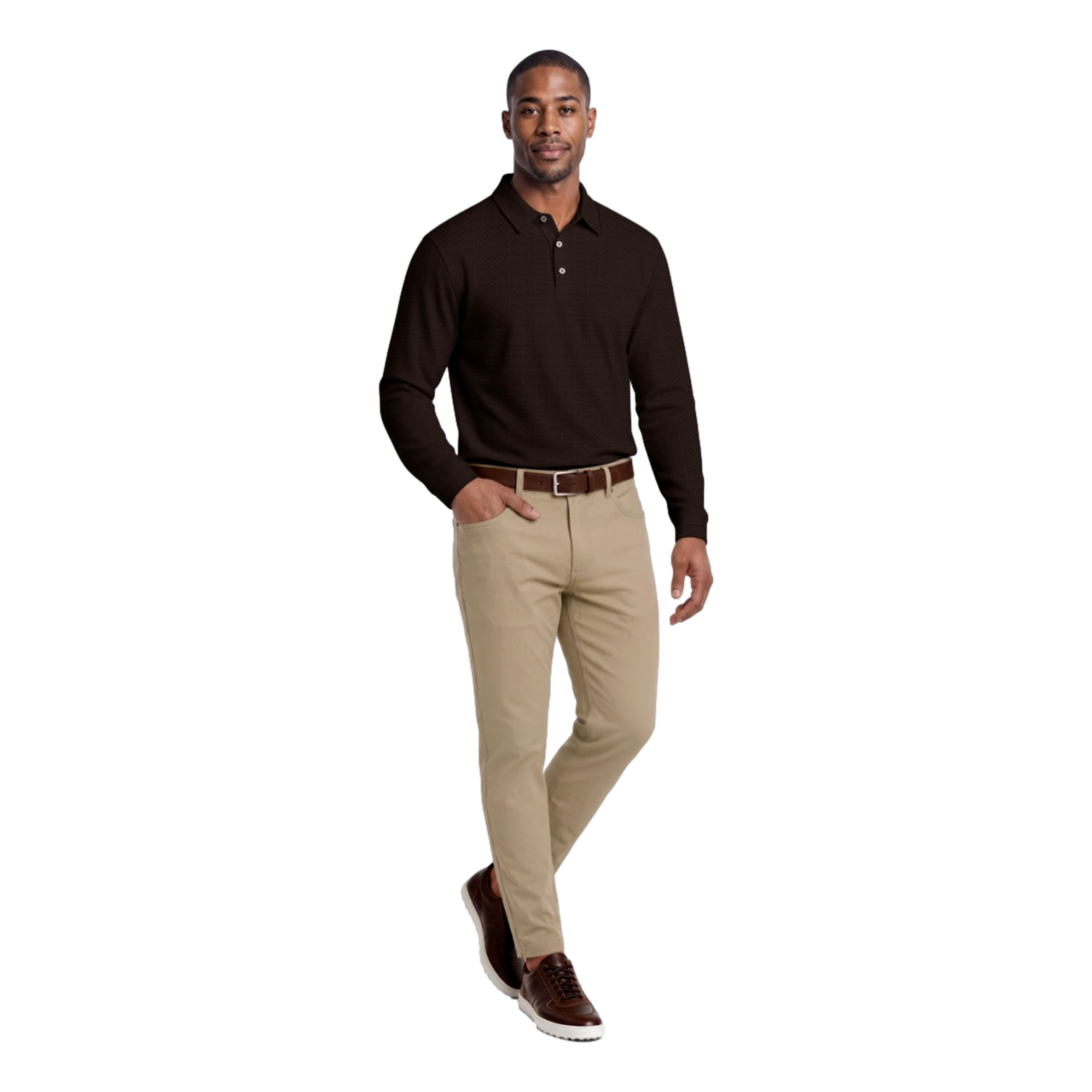 Horizontal Jacquard Long Sleeve Men's Golf Polo Shirt