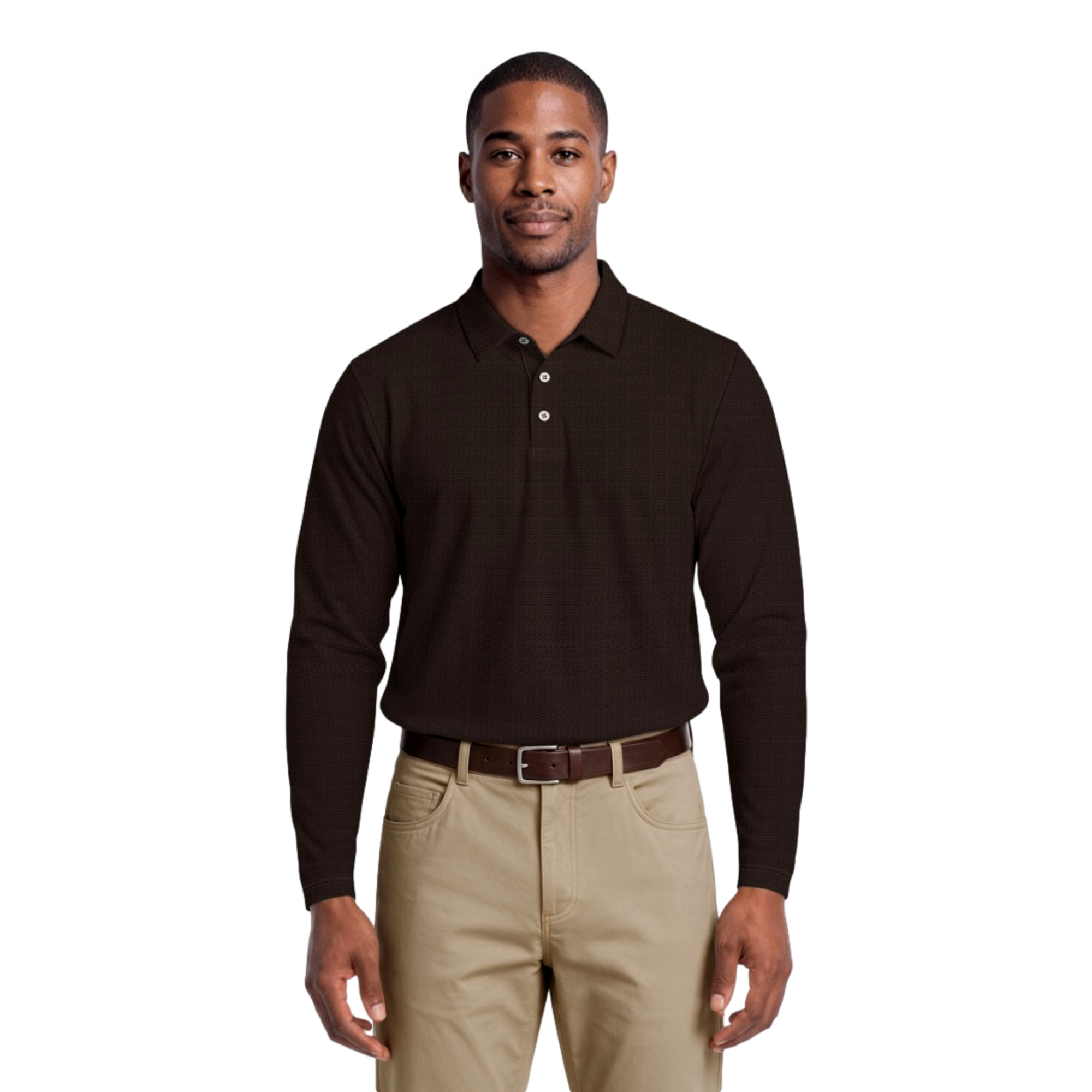 Horizontal Jacquard Long Sleeve Men's Golf Polo Shirt