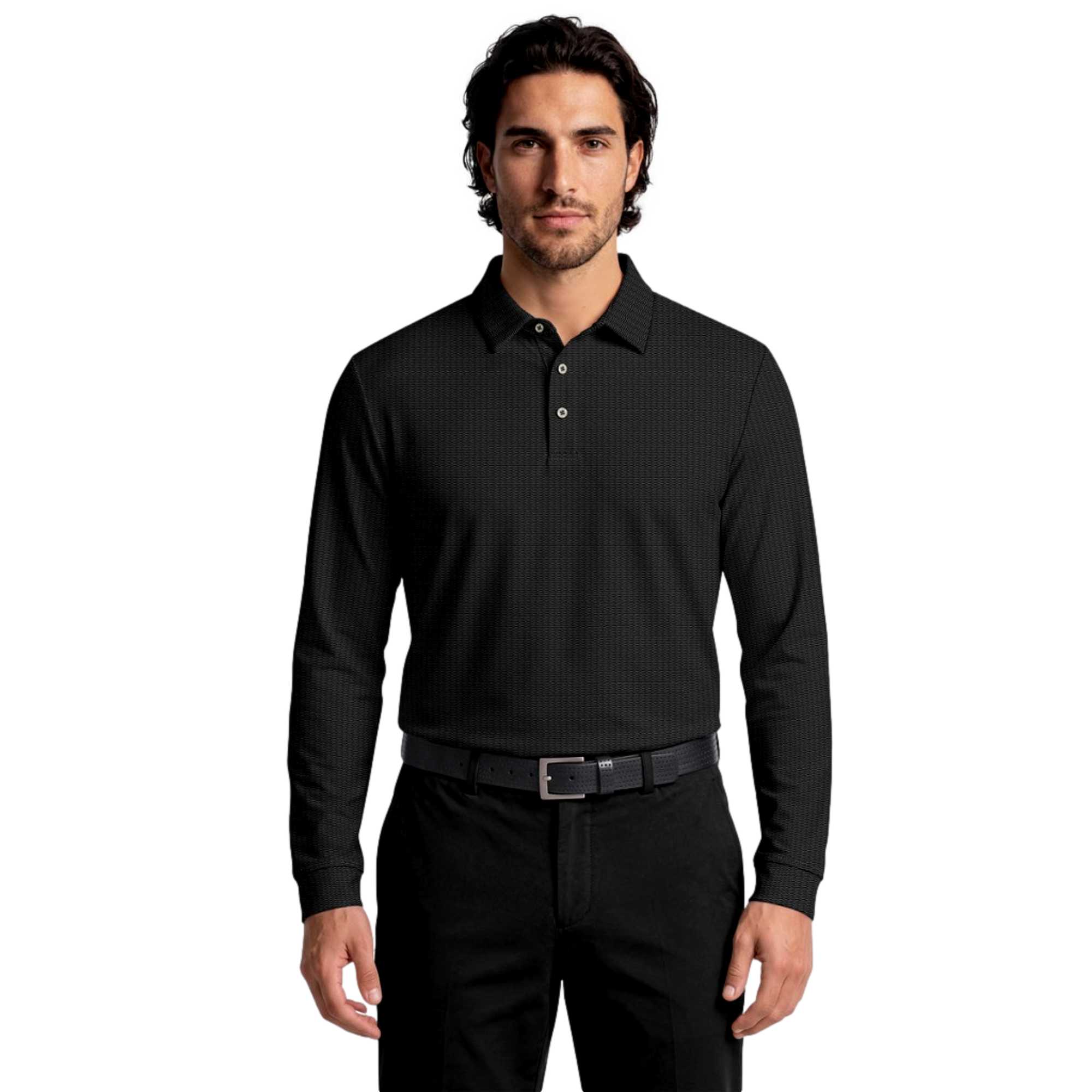 Horizontal Jacquard Long Sleeve Men's Golf Polo Shirt