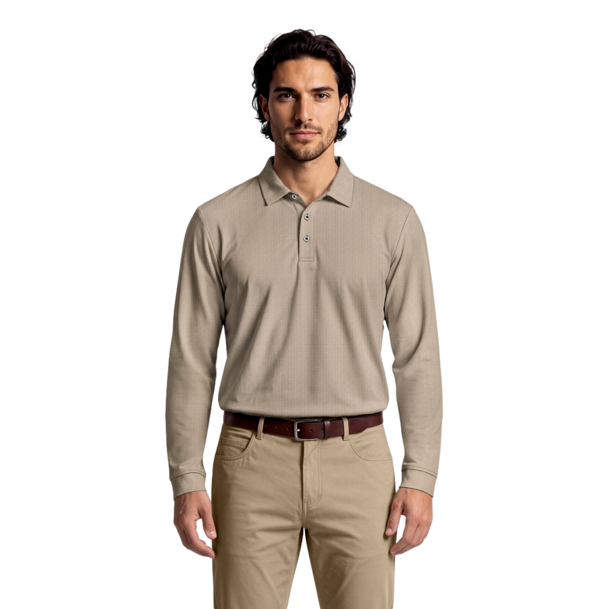 Horizontal Jacquard Long Sleeve Men's Golf Polo Shirt