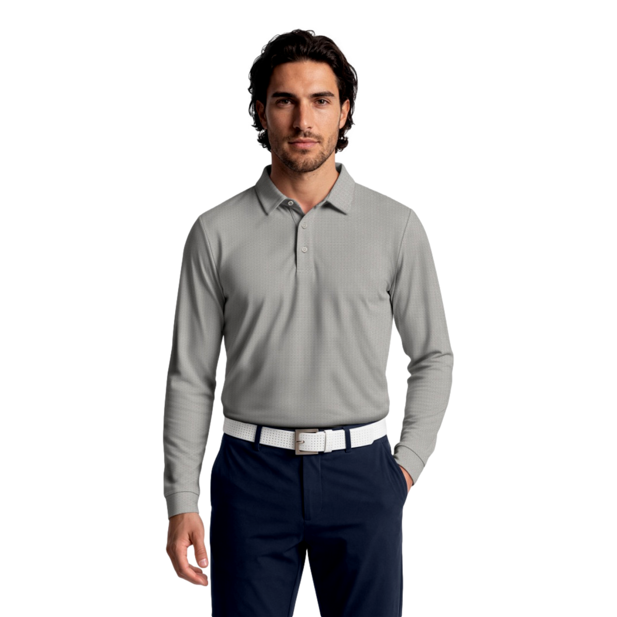 Horizontal Jacquard Long Sleeve Men's Golf Polo Shirt