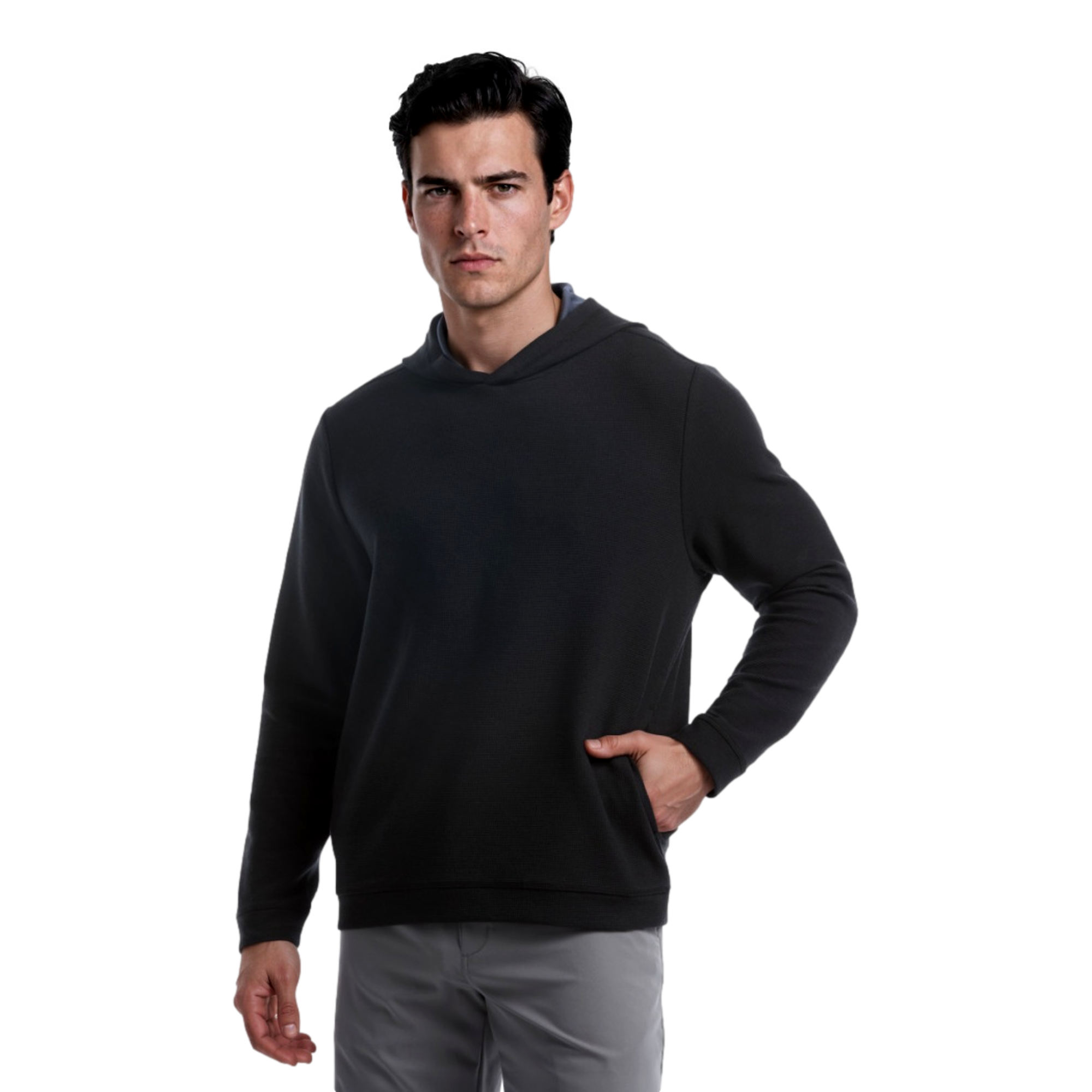 Micro-Waffle Textured Long Sleeve Men's Golf Hoodie