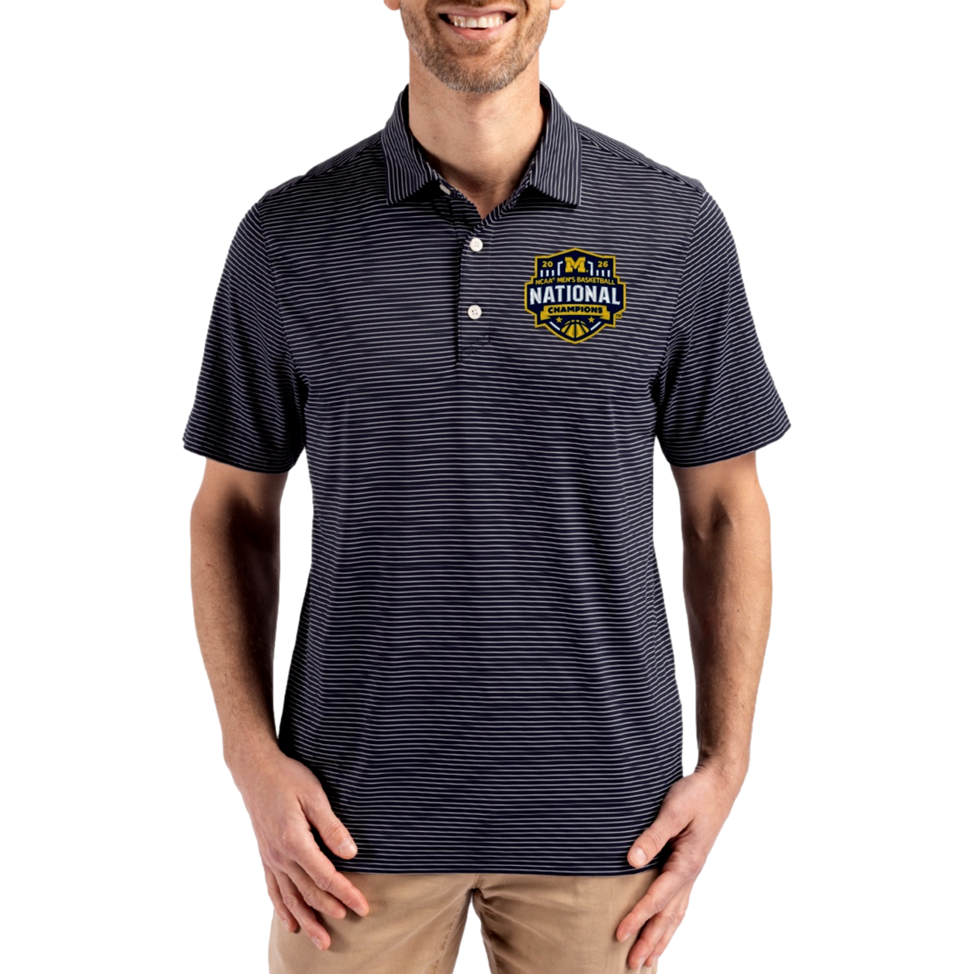 Michigan Wolverines National Championship Forge Recycled Striped Men's Golf Polo Shirt