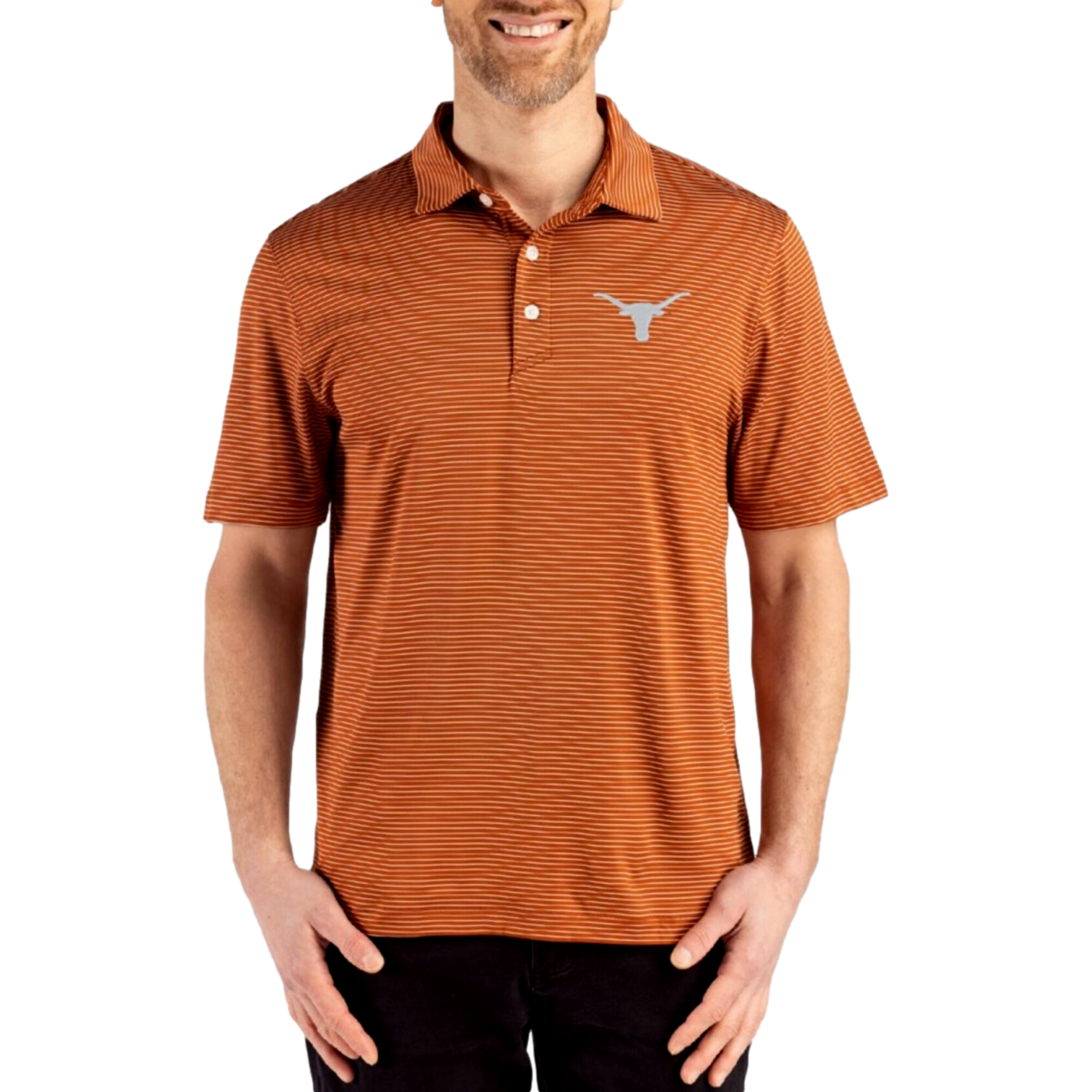 Texas Longhorns Forge Recycled Fine Line Stripe Four-Way Stretch Men's Golf Polo Shirt