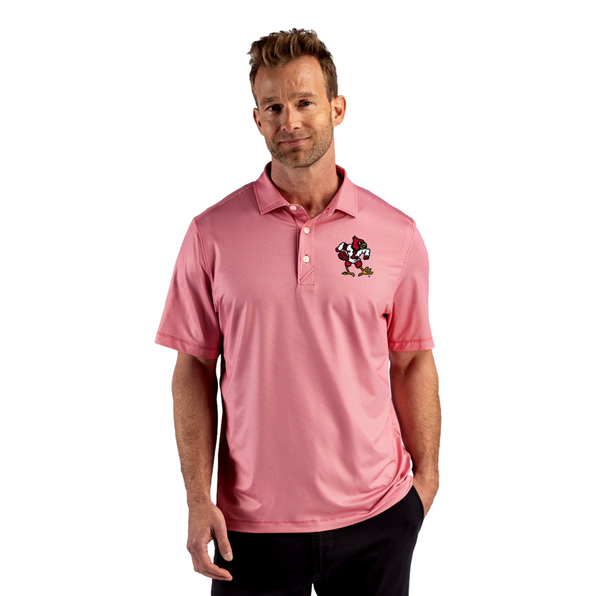 Louisville Cardinals Pike Recycled Lattice Print Men's Golf Polo Shirt