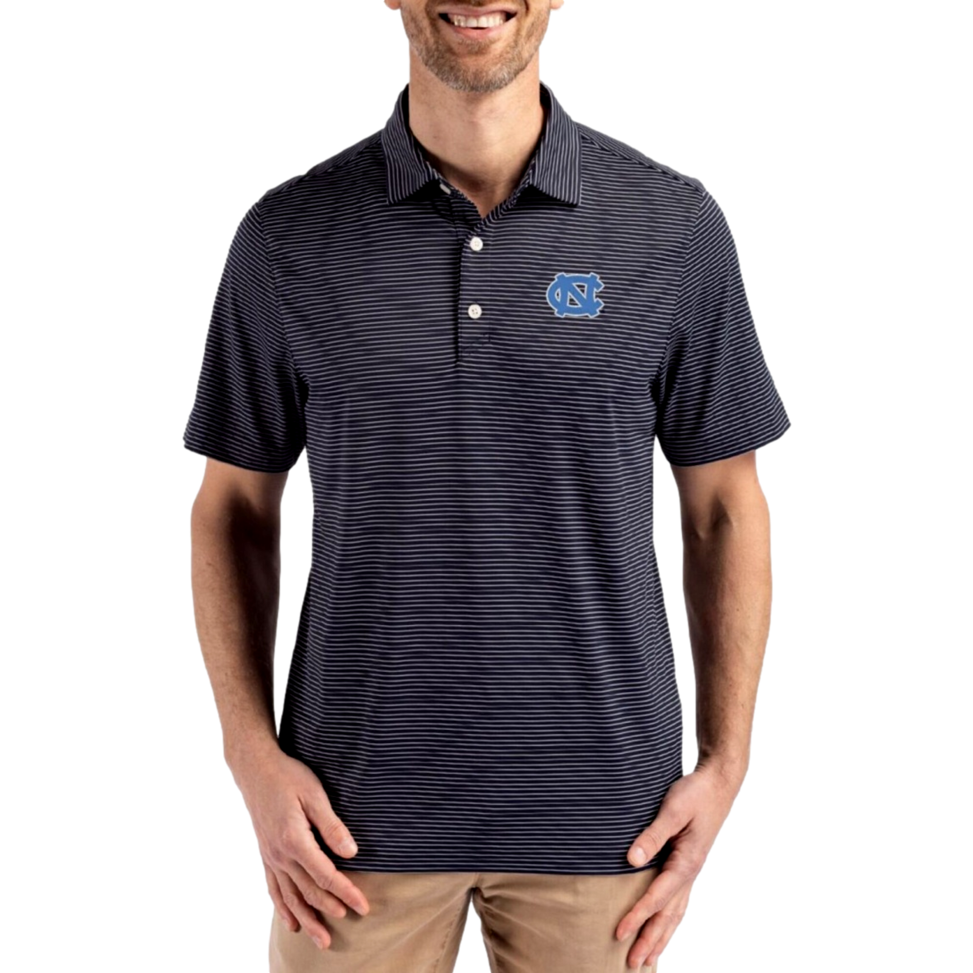 North Carolina Tar Heels Forge Recycled Fine Line Stripe Four-Way Stretch Men's Golf Polo Shirt