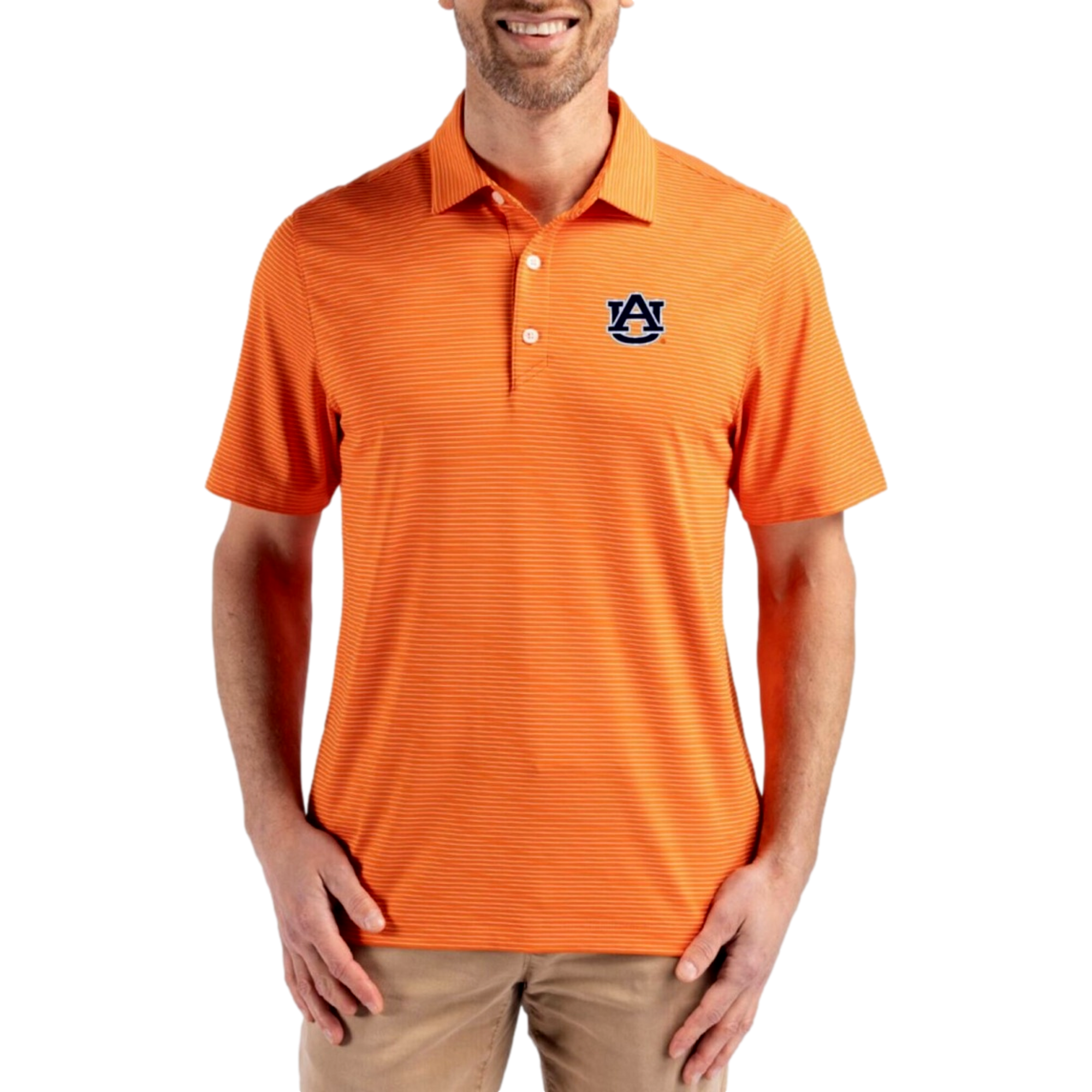 Auburn Tigers Forge Recycled Fine Line Stripe Four-Way Stretch Men's Golf Polo Shirt