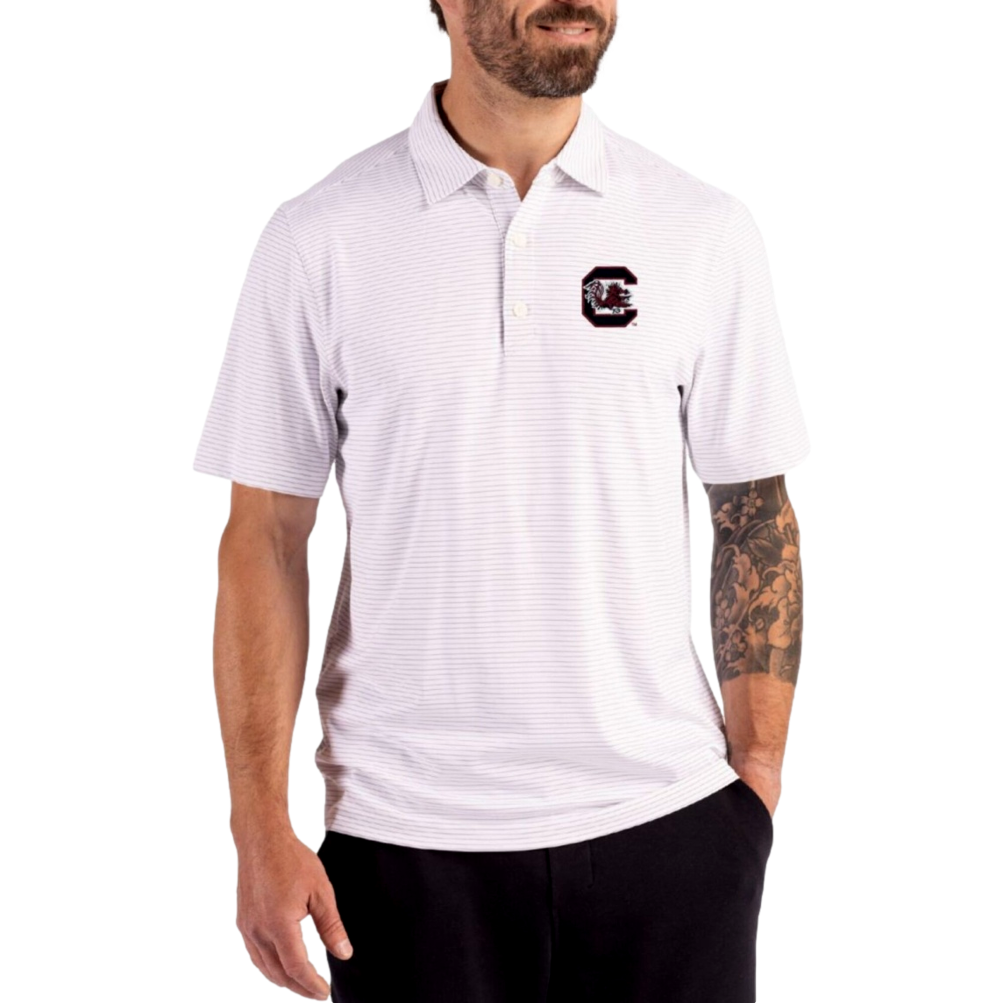 South Carolina Gamecocks Forge Recycled Fine Line Stripe Four-Way Stretch Men's Golf Polo Shirt