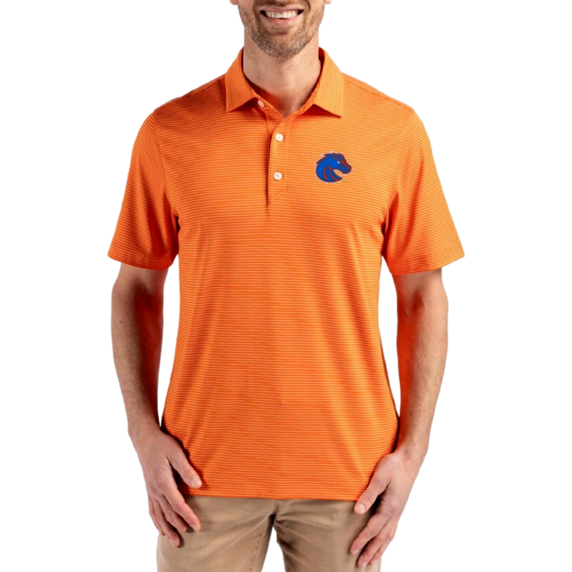 Boise State Broncos Forge Recycled Fine Line Stripe Four-Way Stretch Men's Golf Polo Shirt