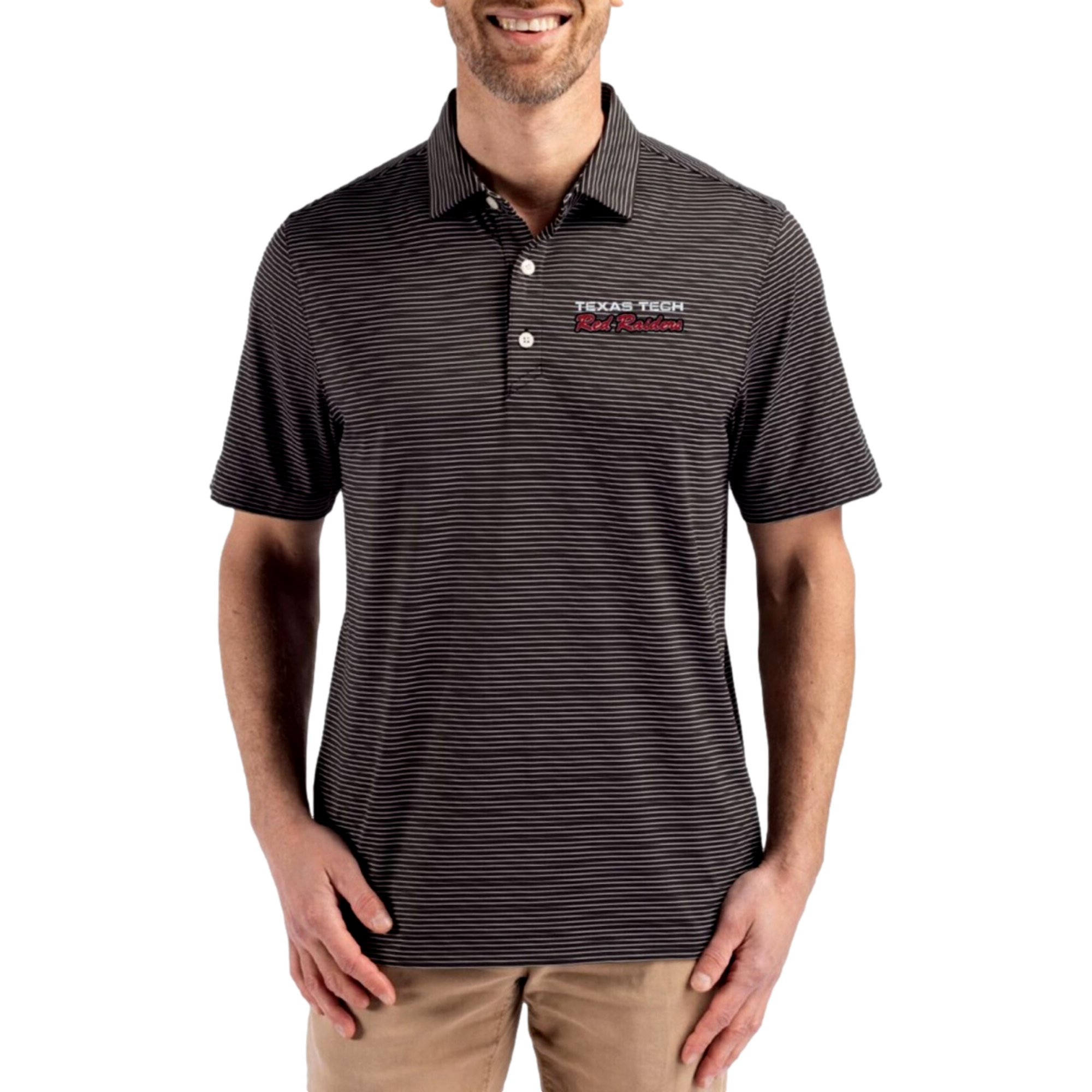 Texas Tech Red Raiders Forge Recycled Fine Line Stripe Four-Way Stretch Men's Golf Polo Shirt