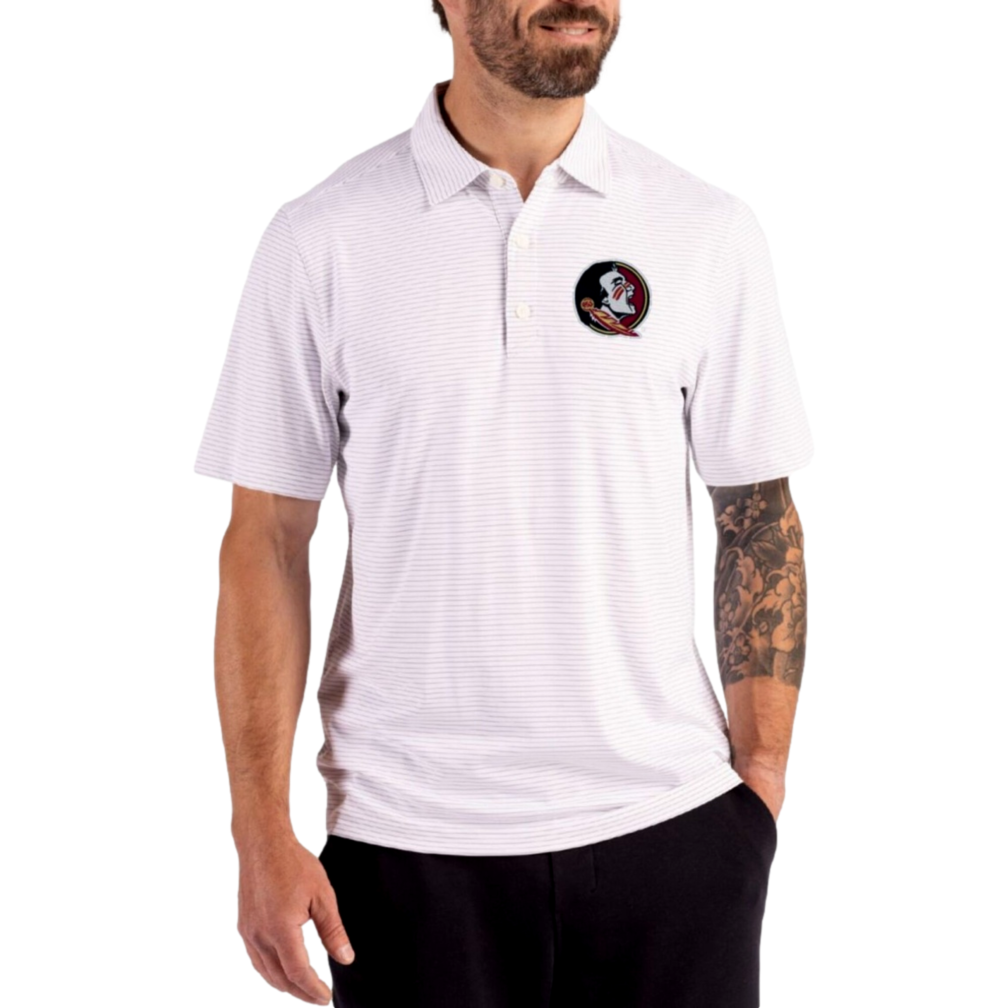 Florida State Seminoles Forge Recycled Fine Line Stripe Four-Way Stretch Men's Golf Polo Shirt
