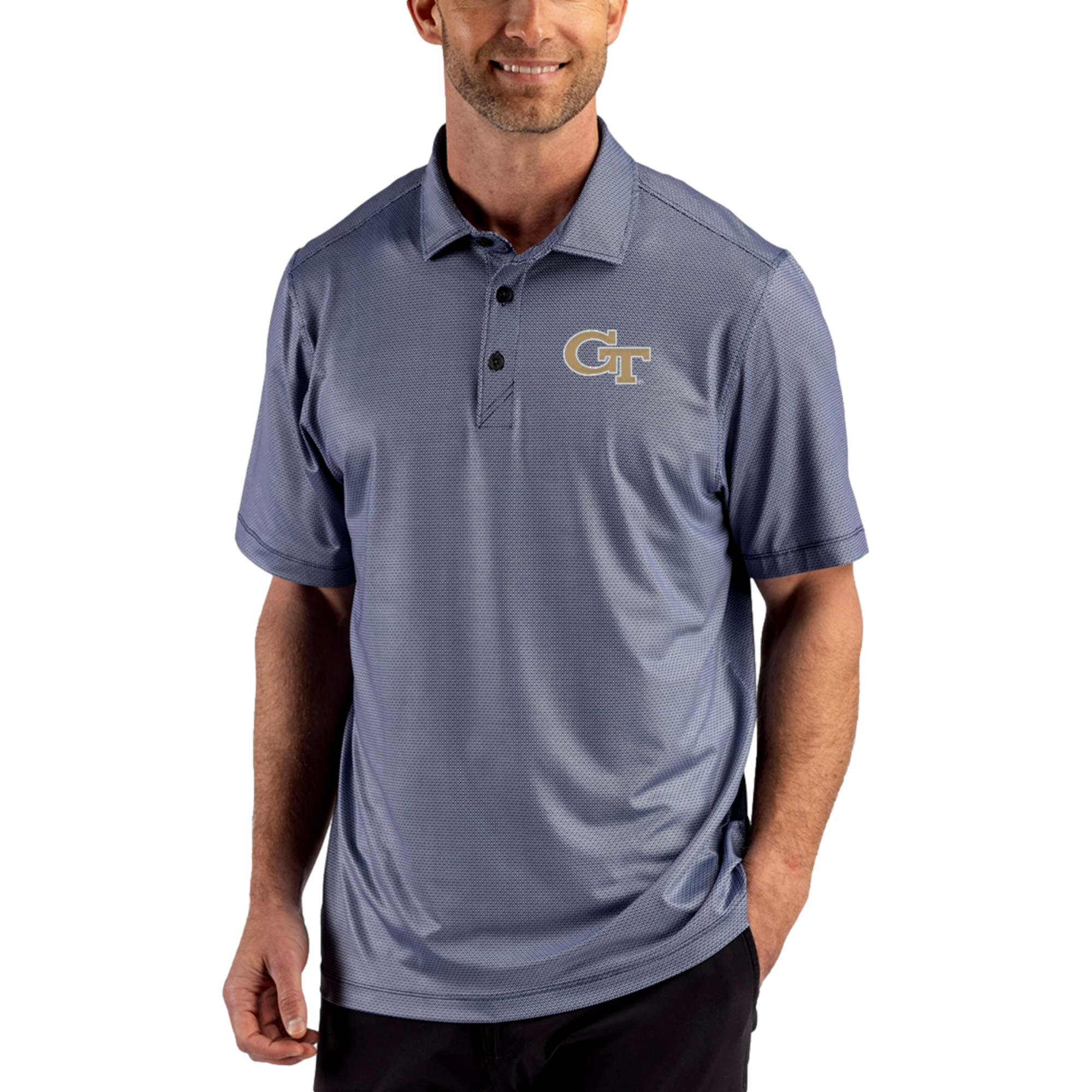 Georgia Tech Yellow Jackets Pike Recycled Lattice Print Men's Golf Polo Shirt