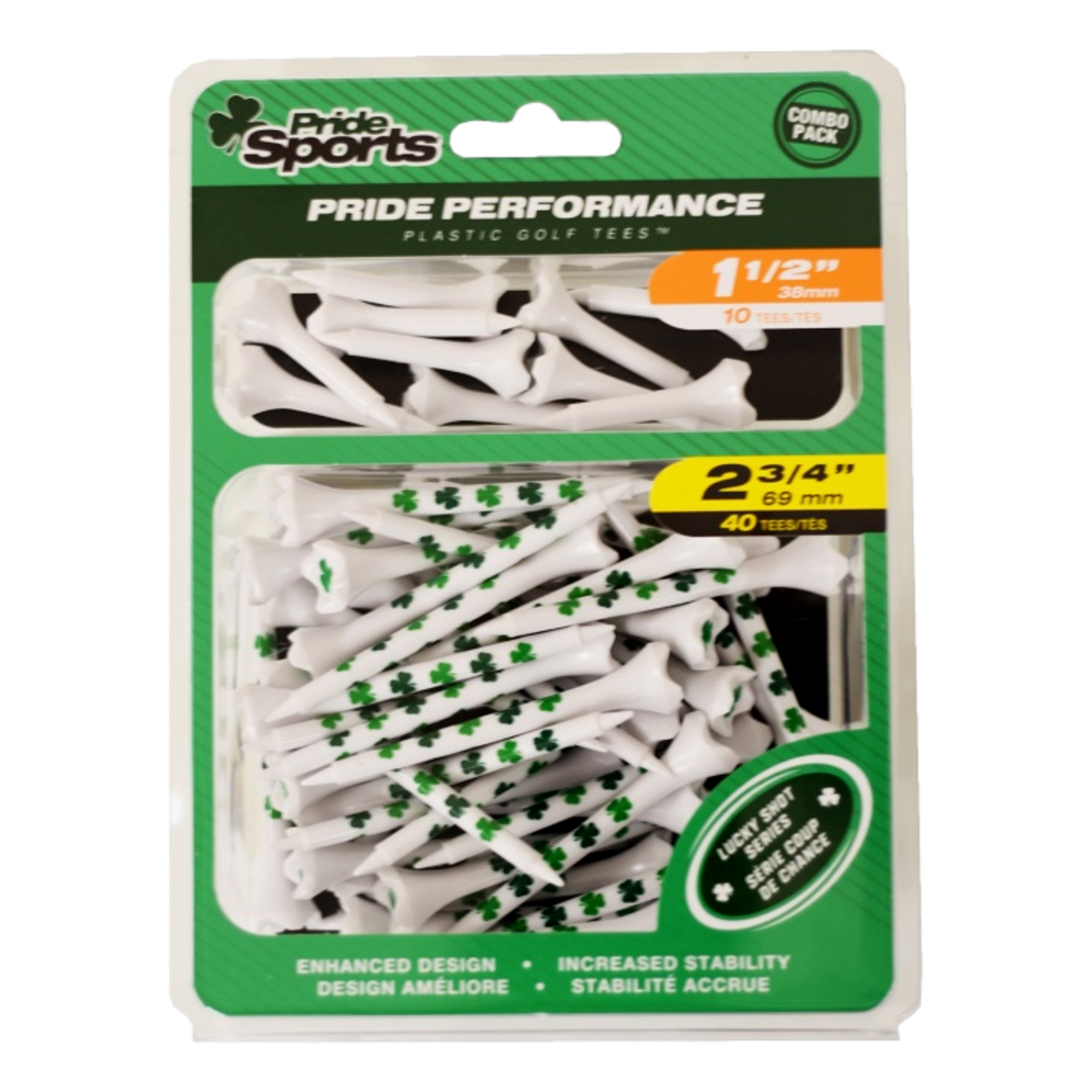 Pride 2.75" Shamrock Combo Golf Tees 40-pack