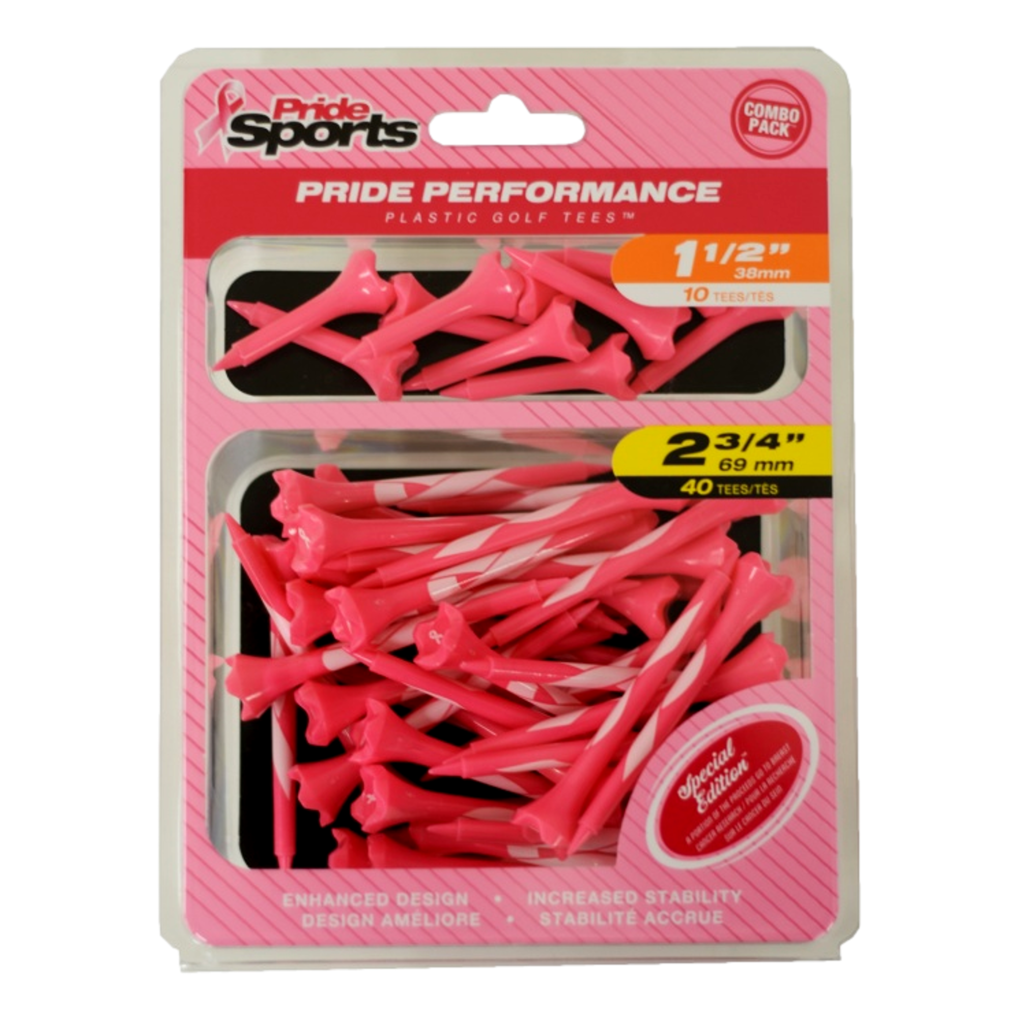Pride 3.25" Breast Cancer Combo Golf Tees 40-pack