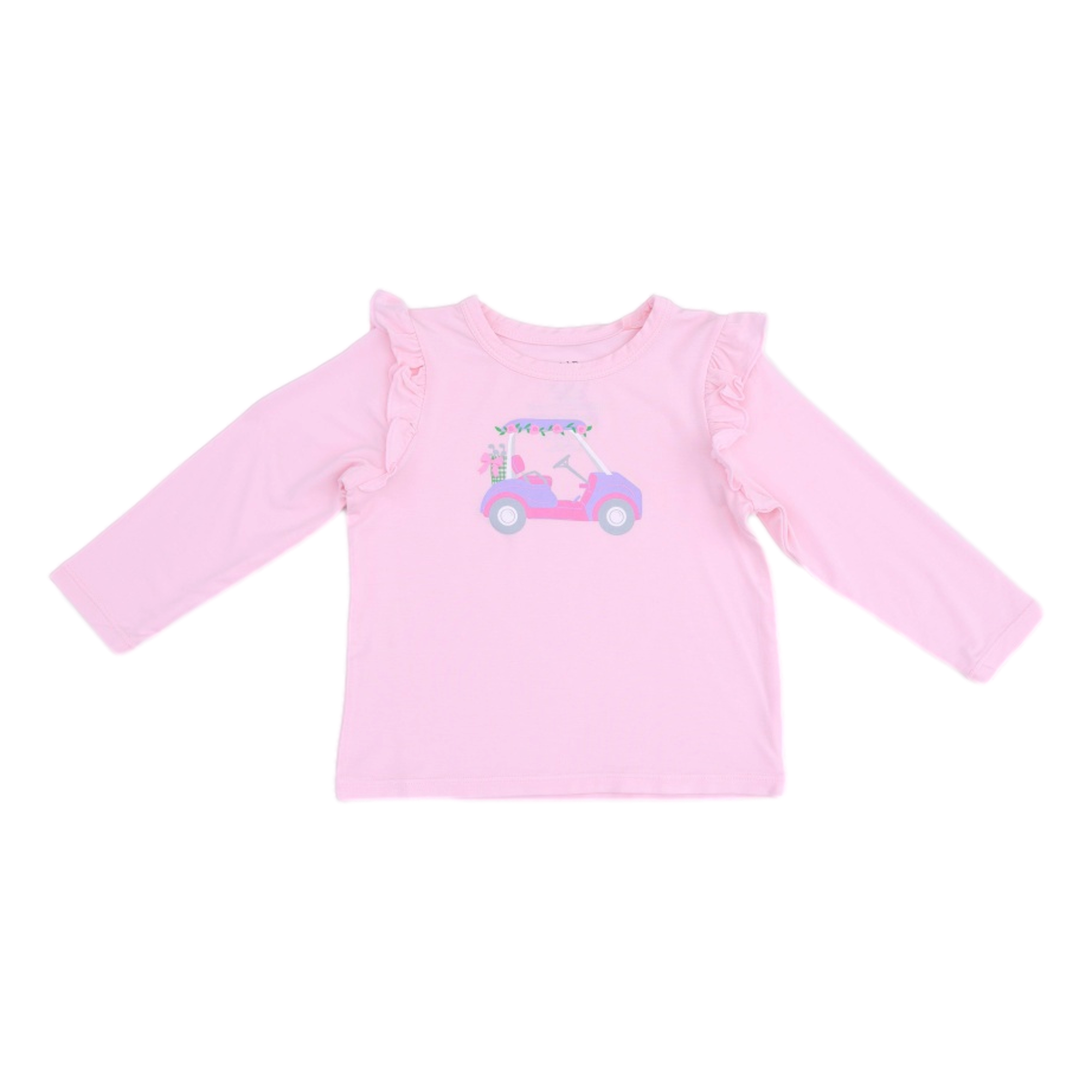 Pink Golf Cart Girls Long Sleeve Ruffle Tee