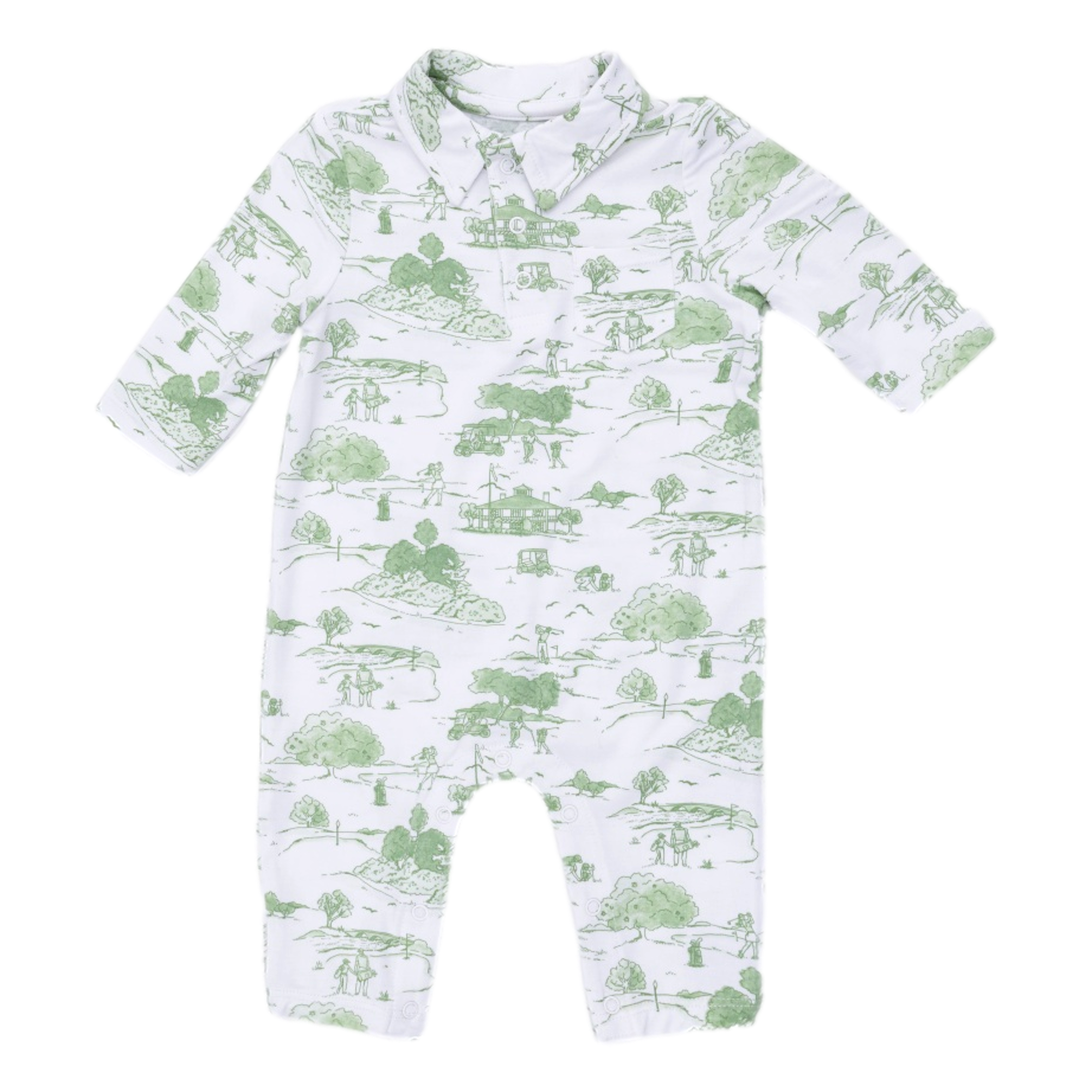Golf Toile Green Boys Polo Romper