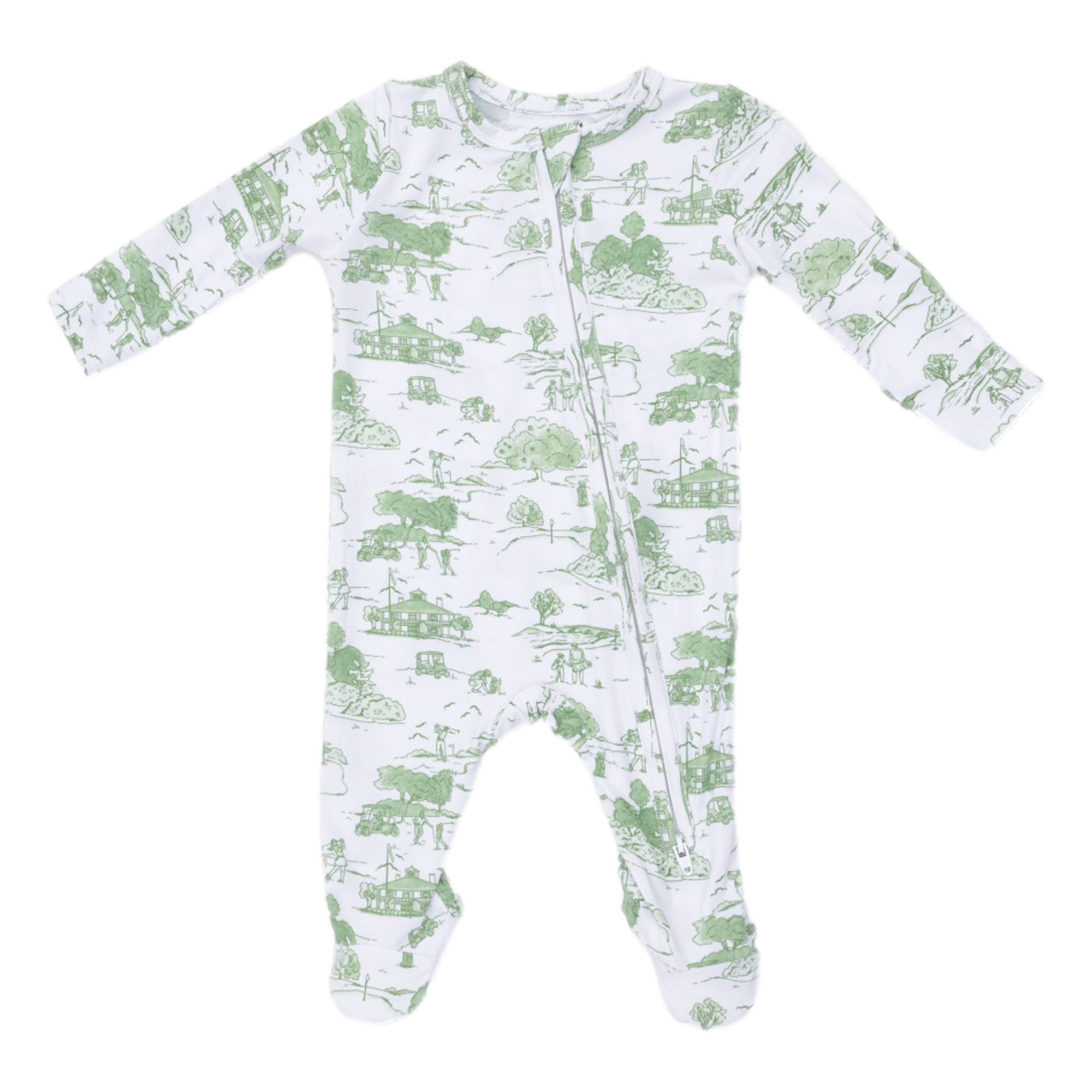 Golf Toile Green Boys 2 Way Zipper Footie