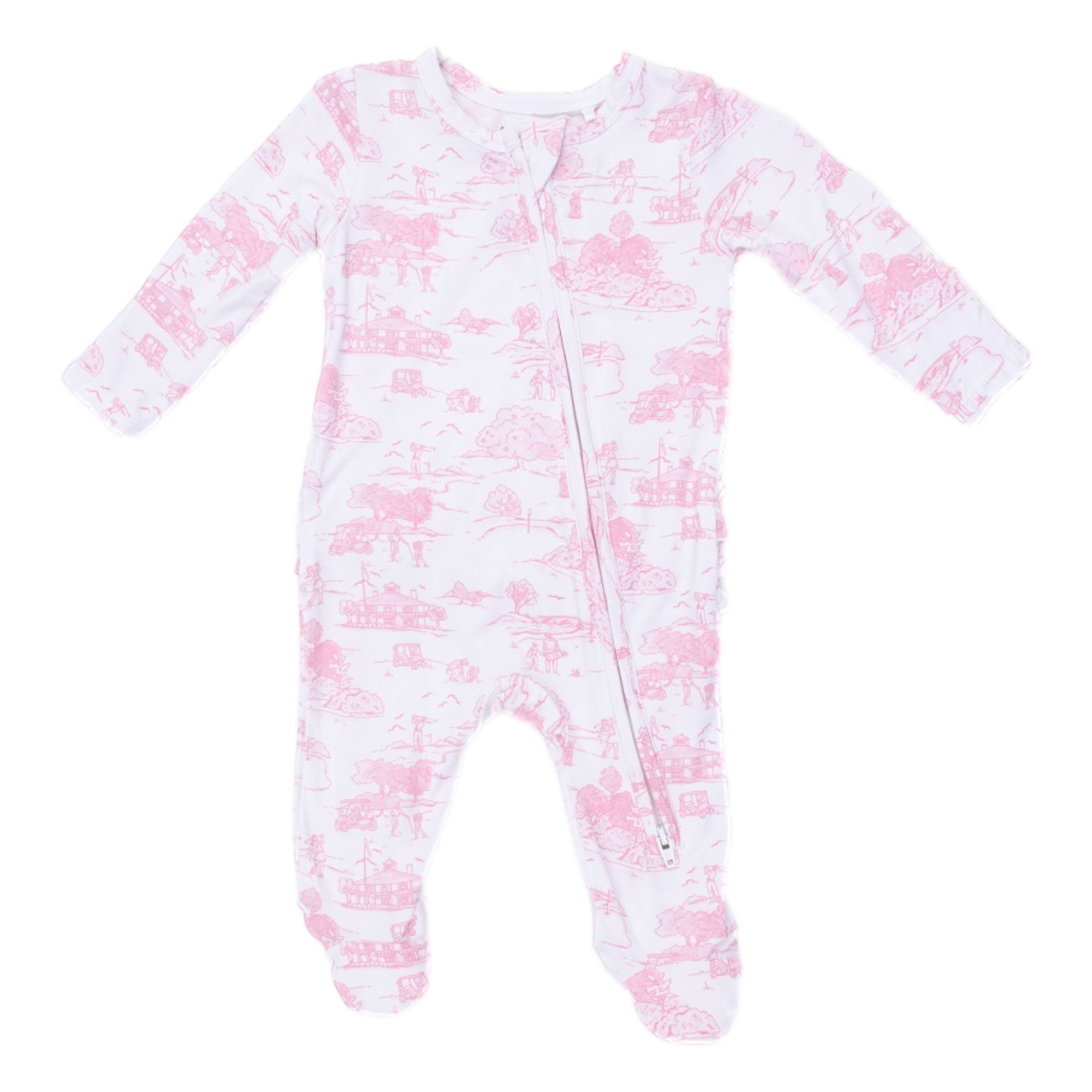Golf Carts Pink Girls 2 Way Ruffle Back Zipper Footie