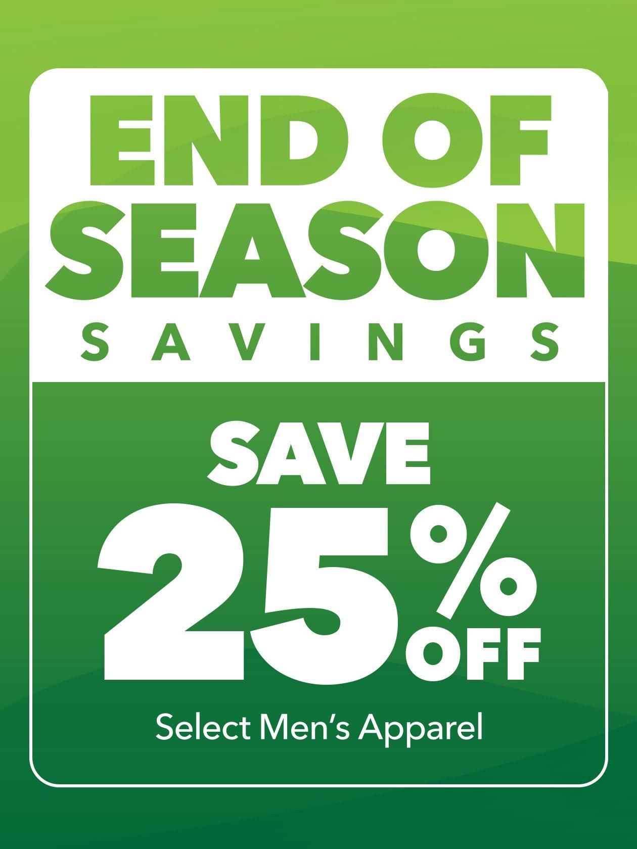 Select Men's Apparel 25% Off