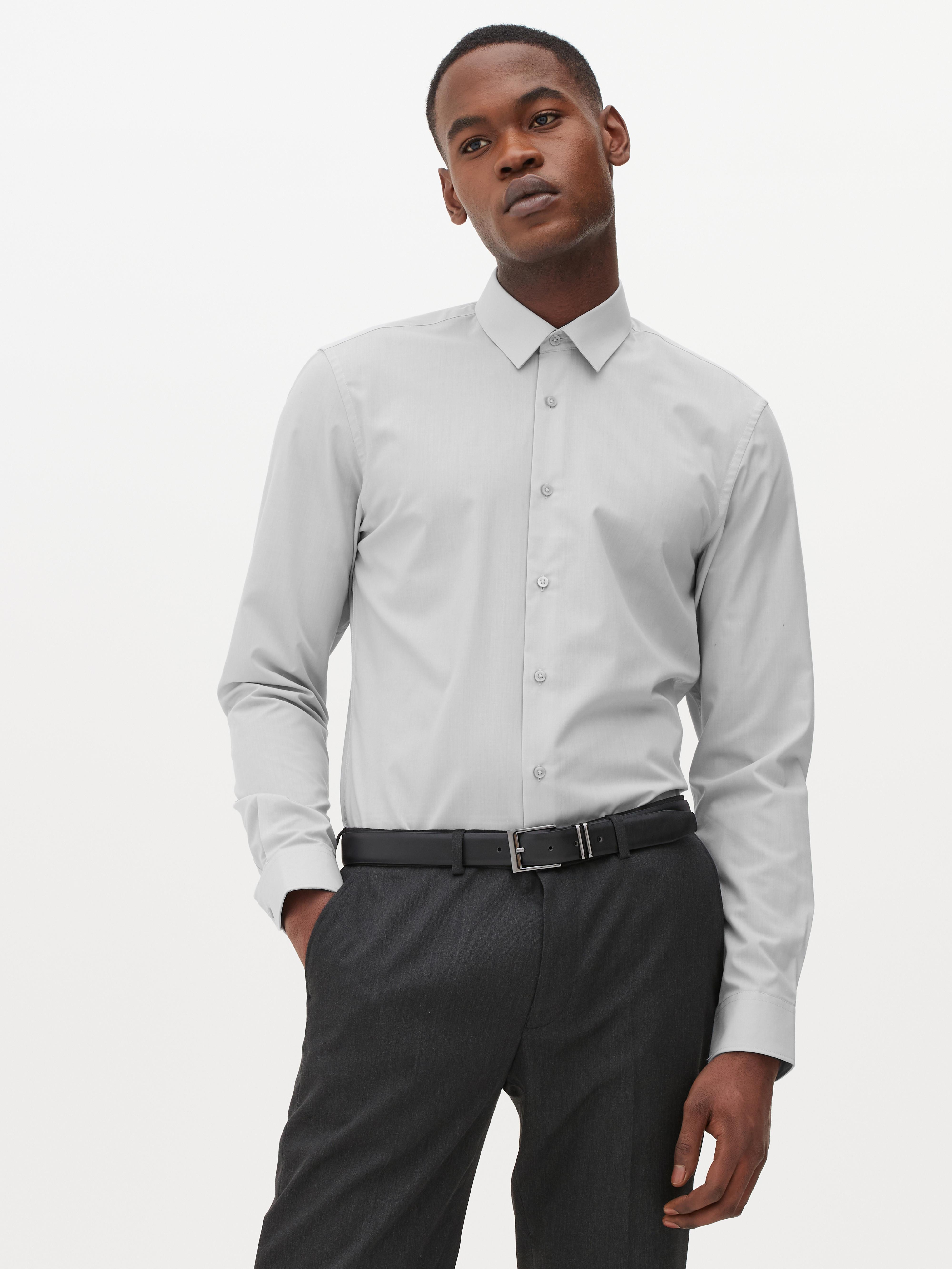 Mens; Grey Long Sleeve Regular Fit Shirt | Primark