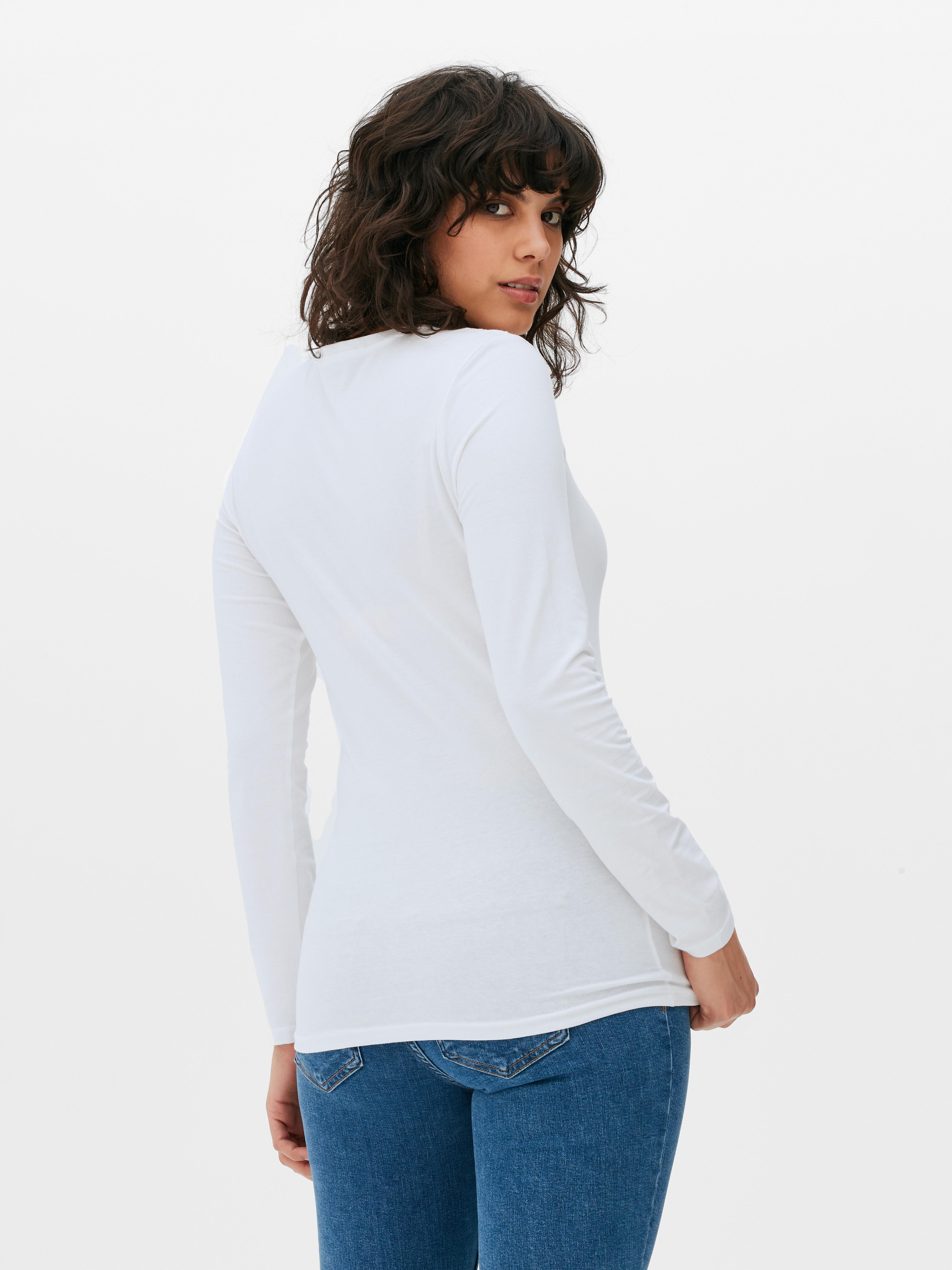 T-shirt girocollo elasticizzata a maniche lunghe