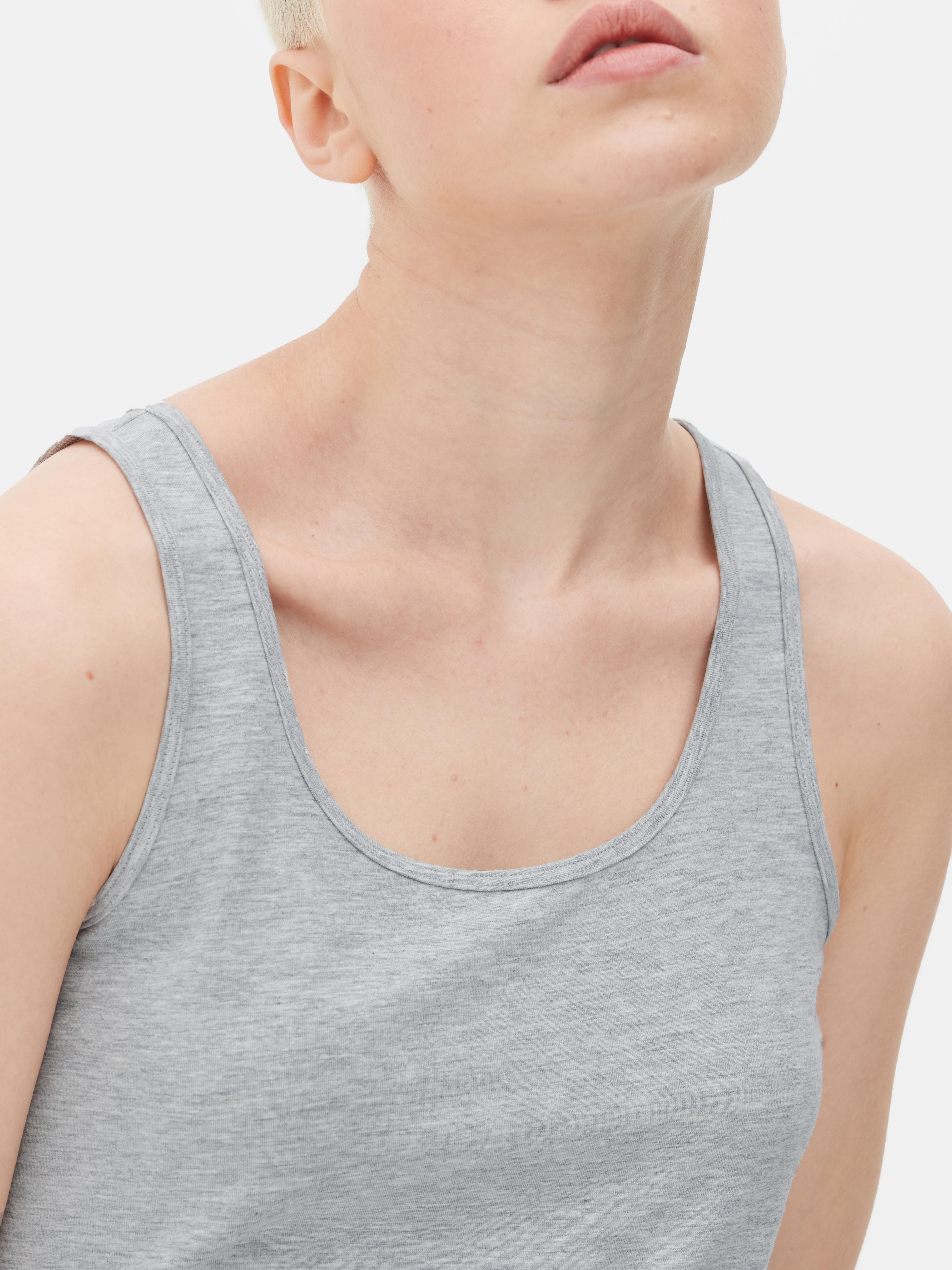 Womens Grey Marl Cotton Stretch Vest Top