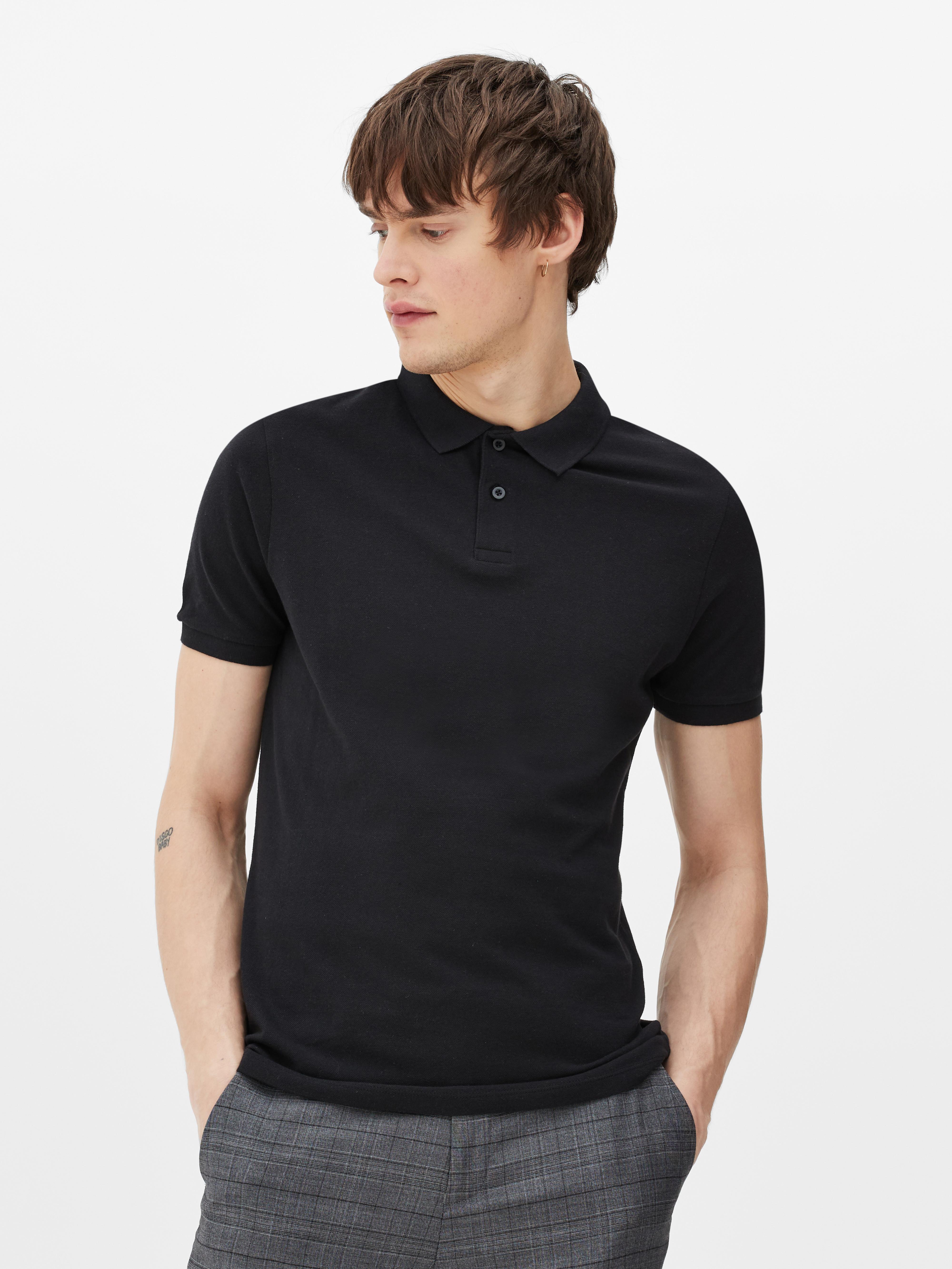 Men's Black Cotton Piqué Polo Shirt | Primark