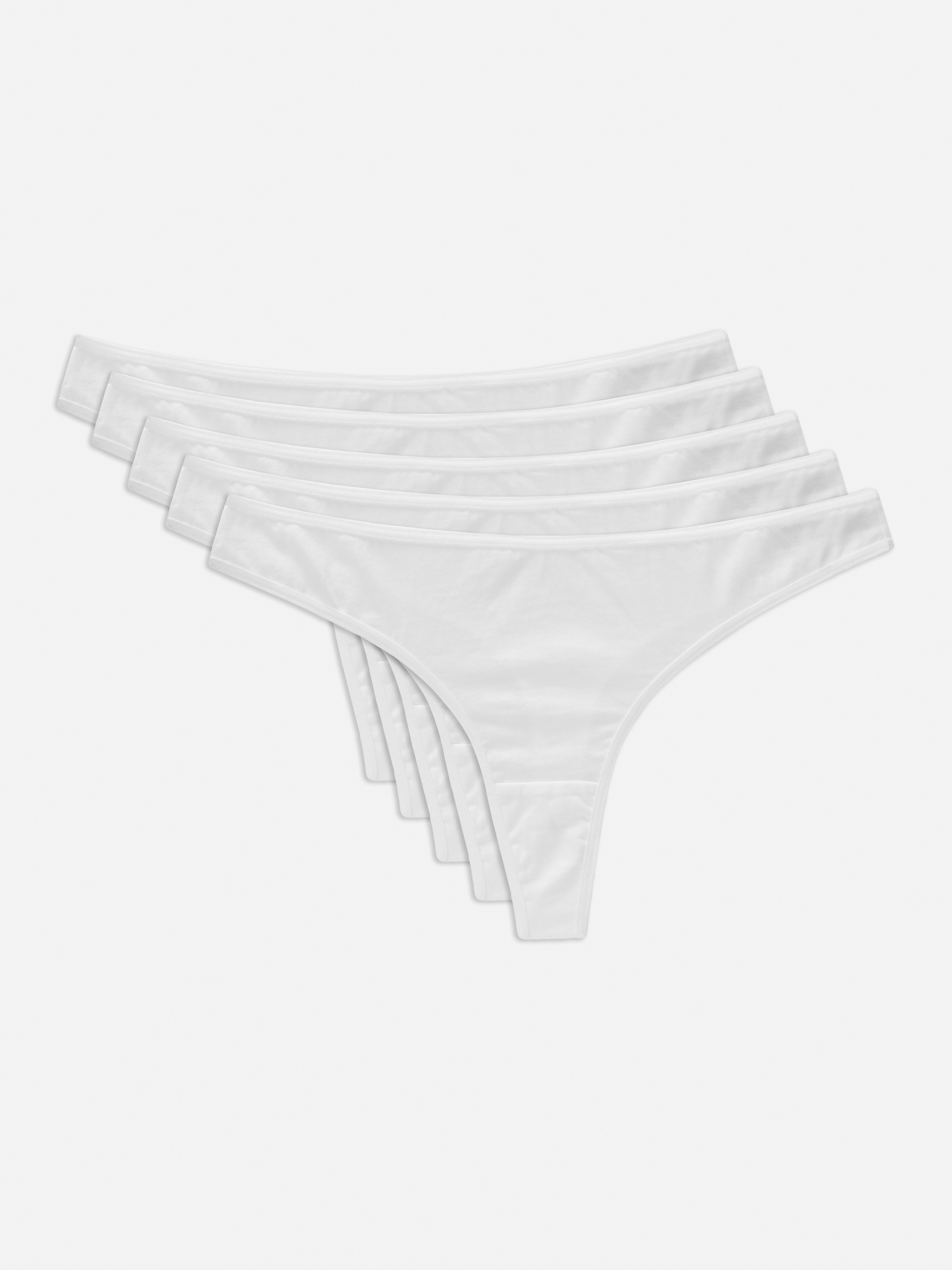 Womens White 5pk Cotton Thongs