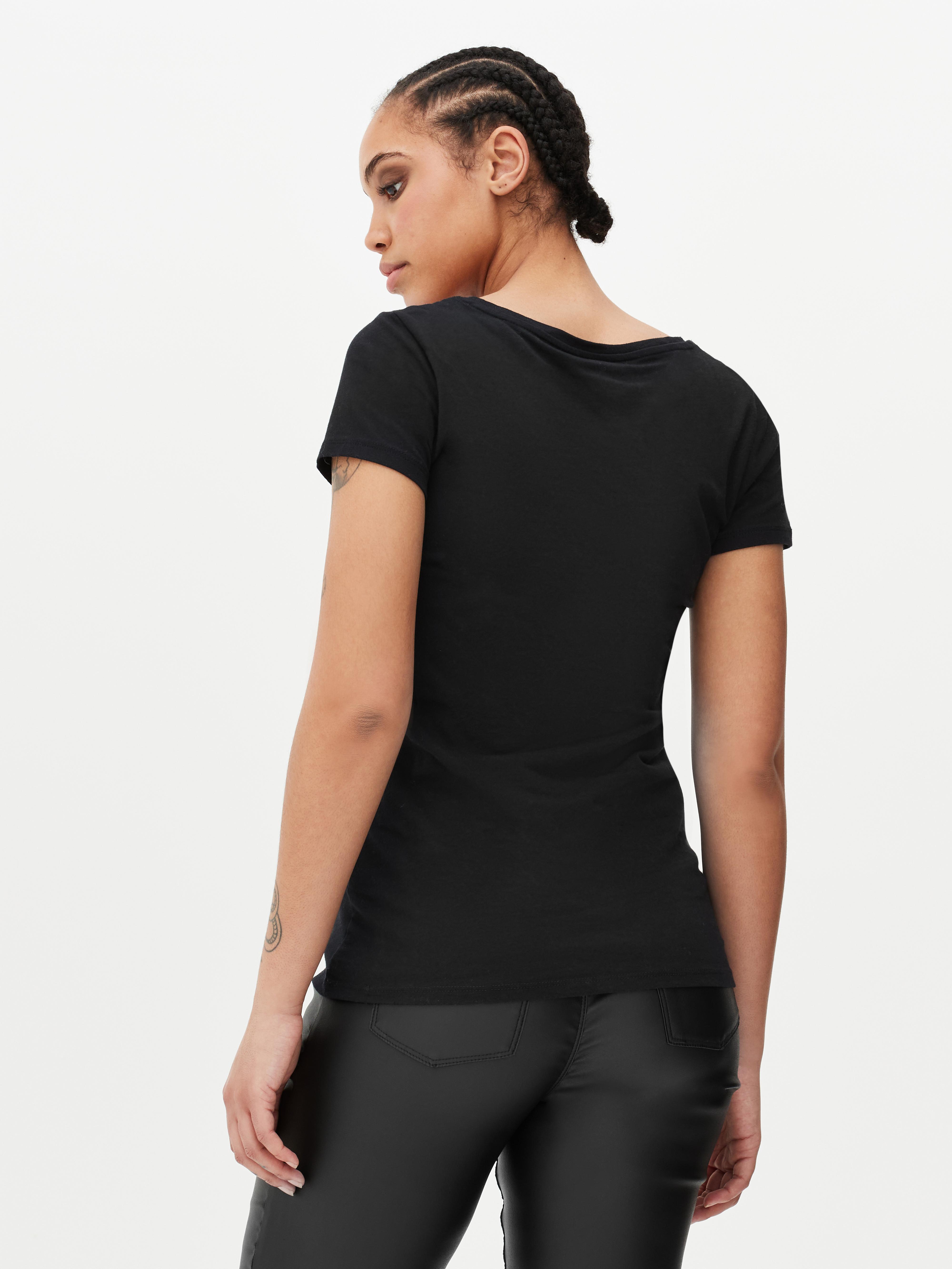 T-shirt a maniche corte e scollo a V in cotone