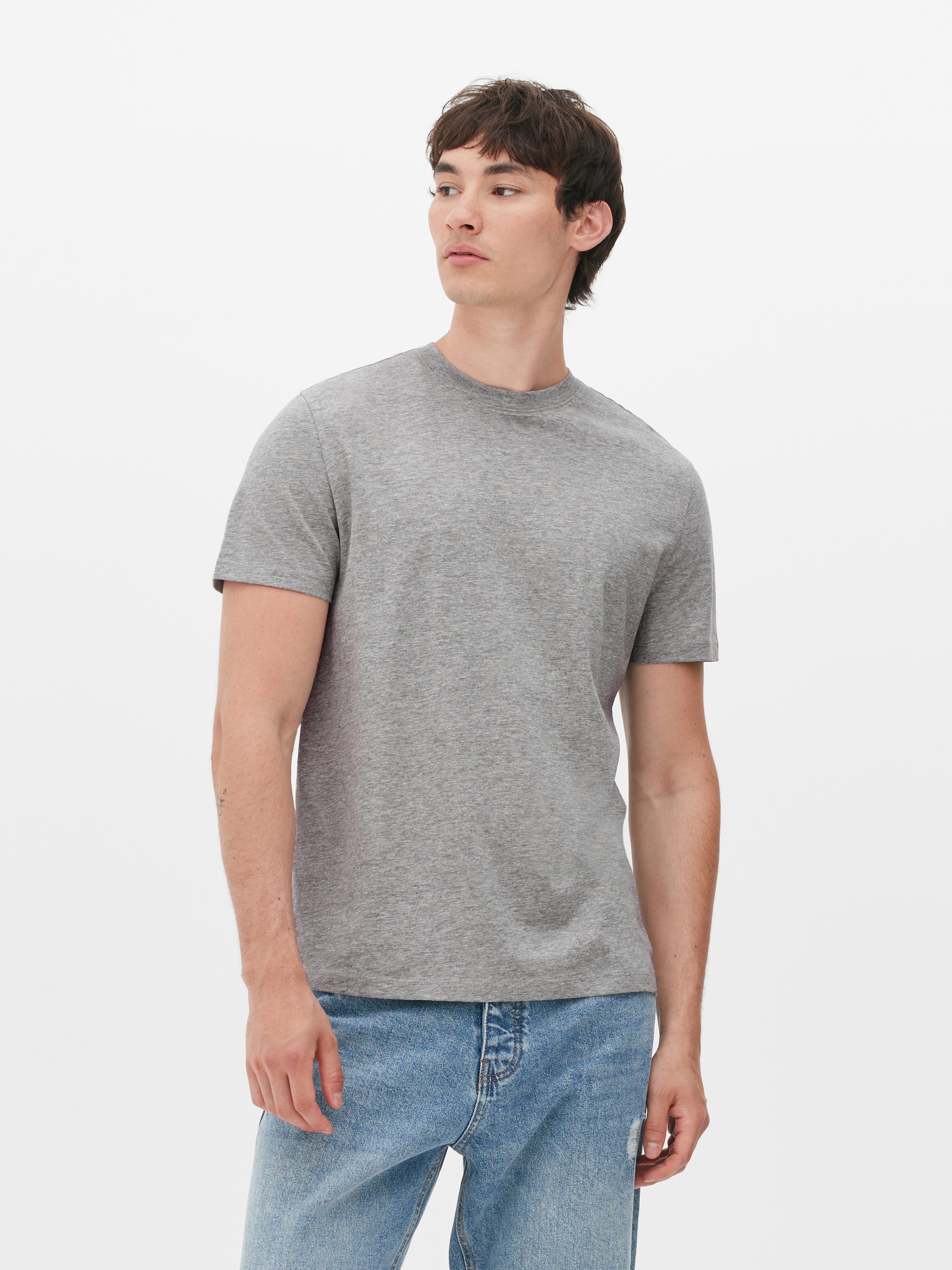 Camiseta de algodon con cuello redondo Gris jaspeado Hombre Primark