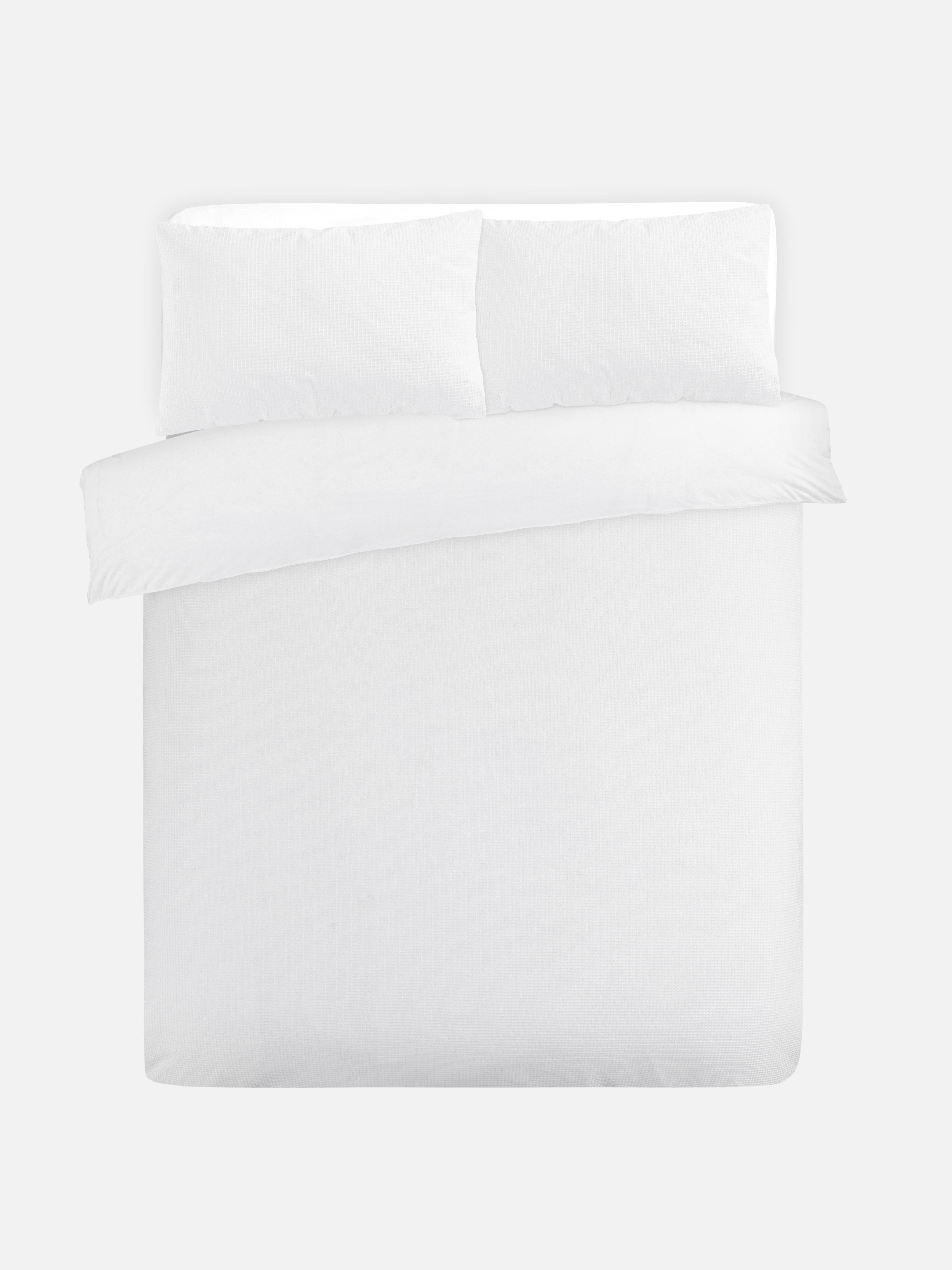 White Supersoft Waffle Double Duvet Cover Set